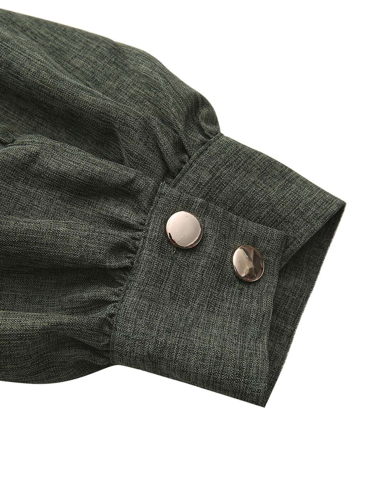 1940er Gekerbt Kragen Laternenärmel Taste Kleid - Image 6