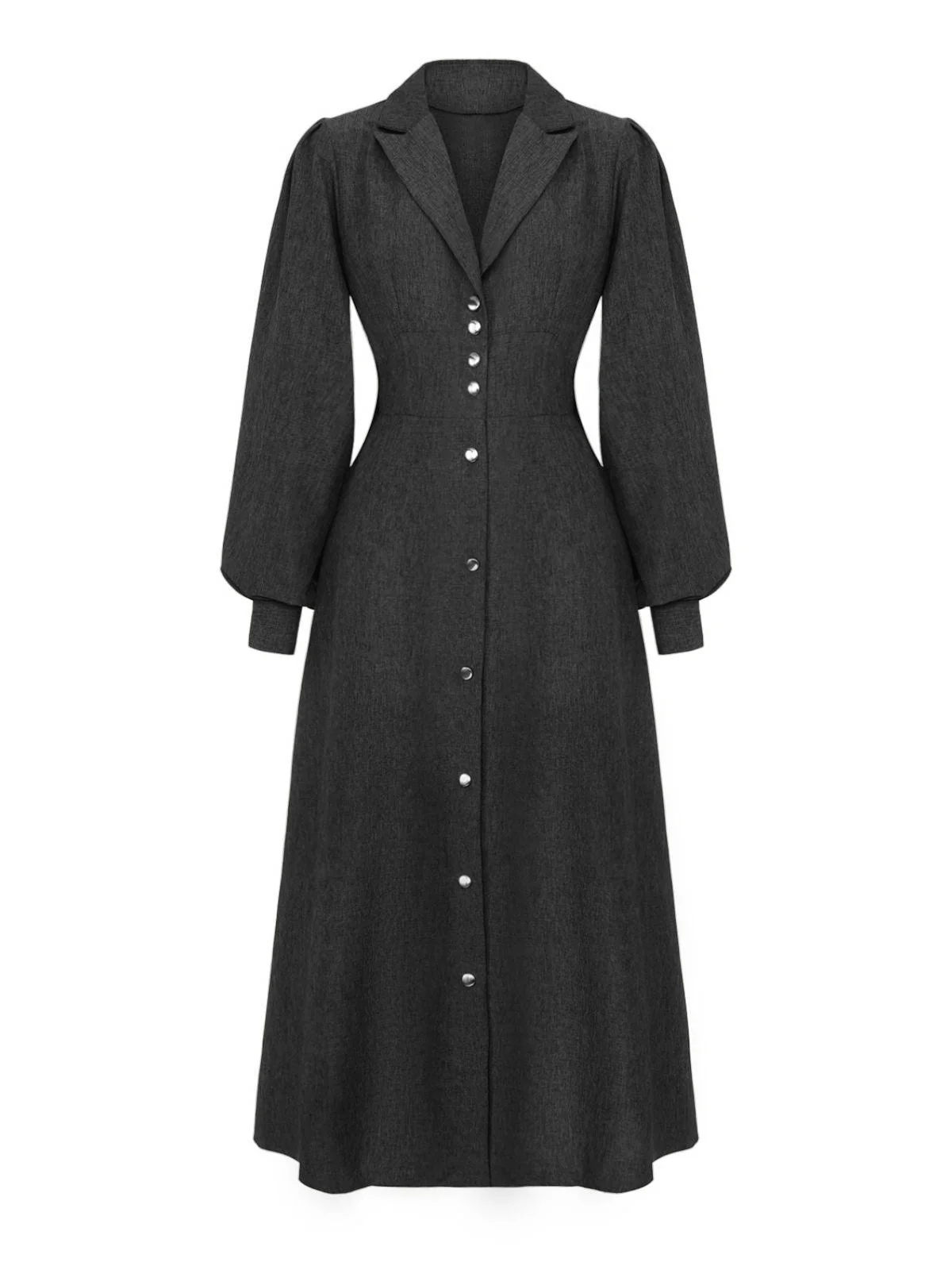 1940er Gekerbt Kragen Laternenärmel Taste Kleid - Image 9