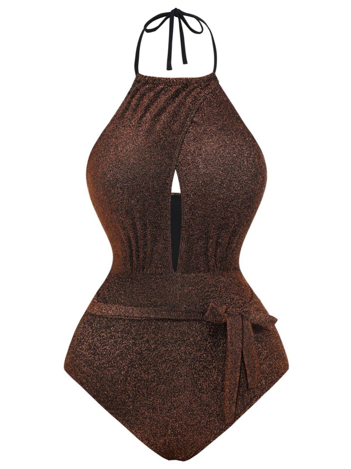 1940er Glitzer Halter Cutout Bogen Einteiliger Badeanzug - Image 2