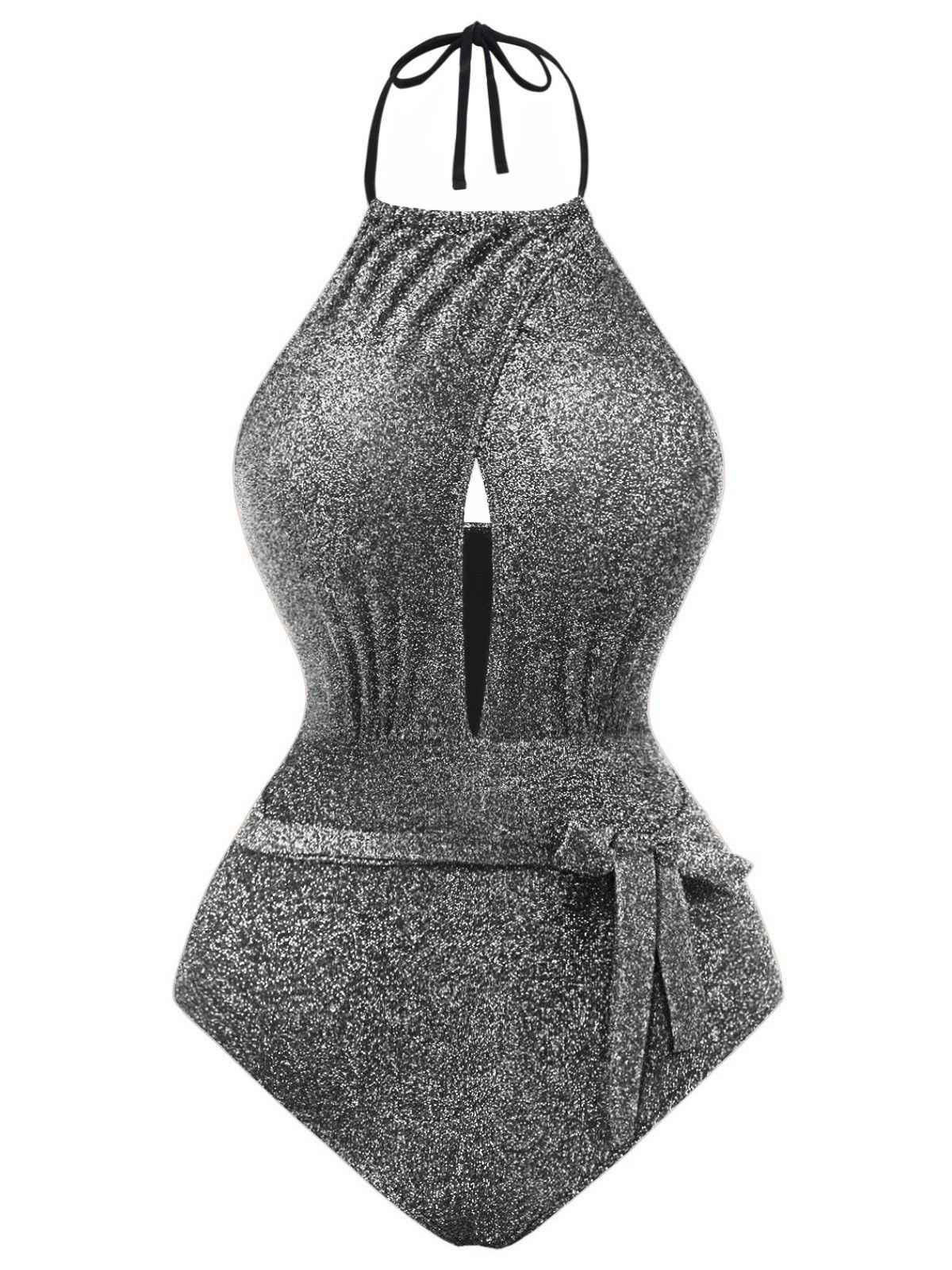 1940er Glitzer Halter Cutout Bogen Einteiliger Badeanzug - Image 7