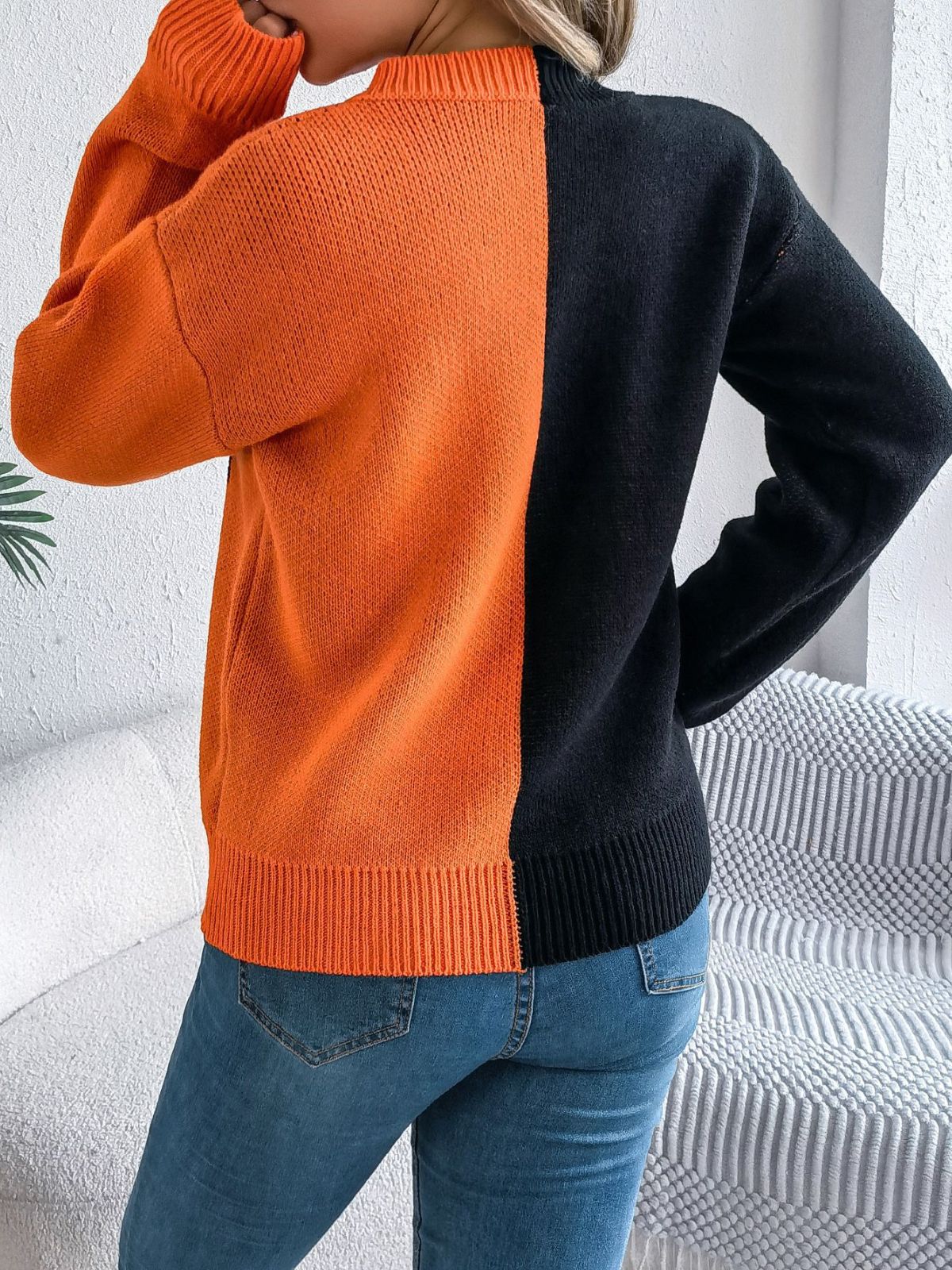 1940er Halloween Kürbis Gesicht Farbblock Stricken Pullover - Image 5