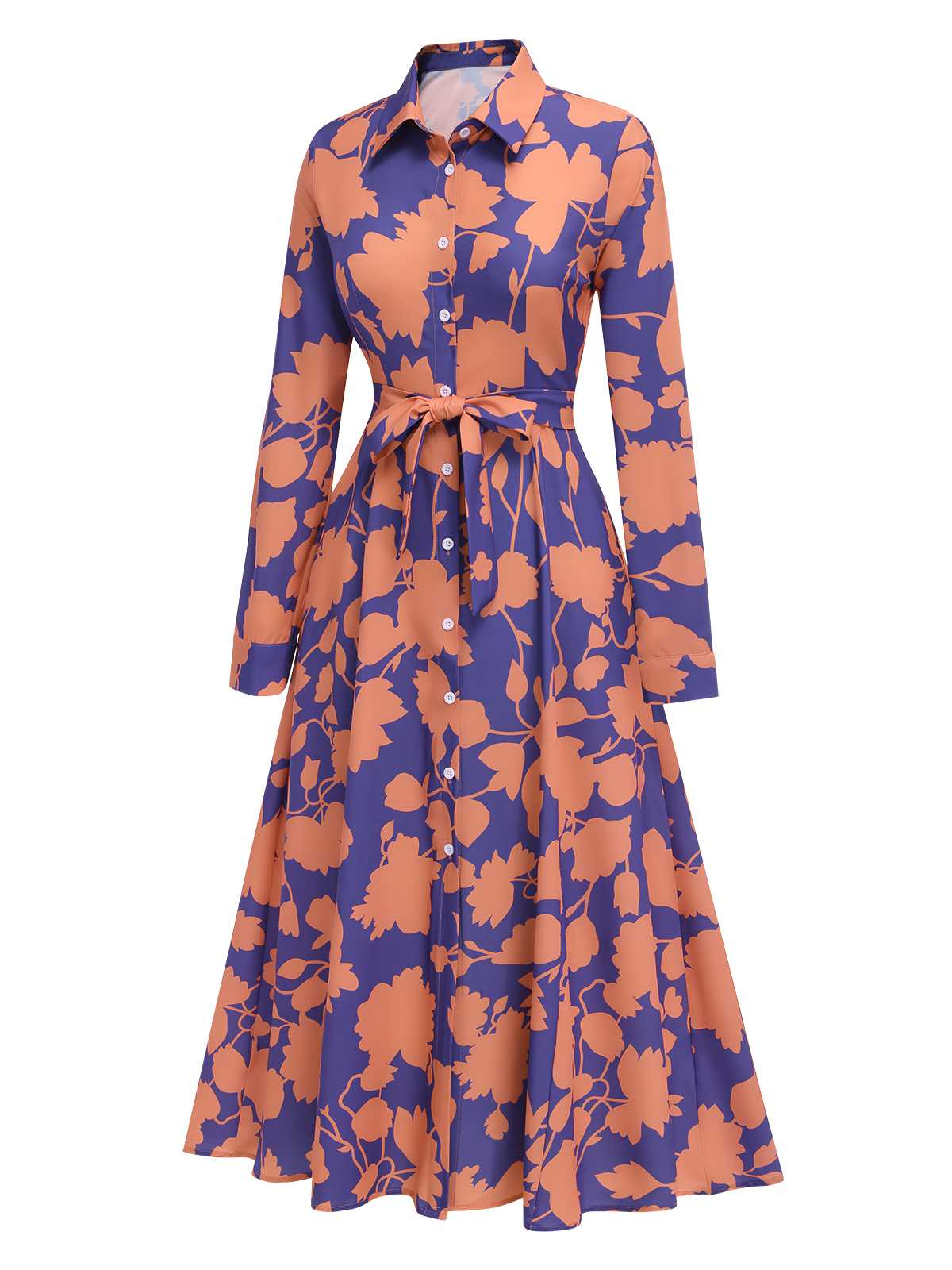 1940er Hemdkragen Blumen Gürtel Kleid - Image 2
