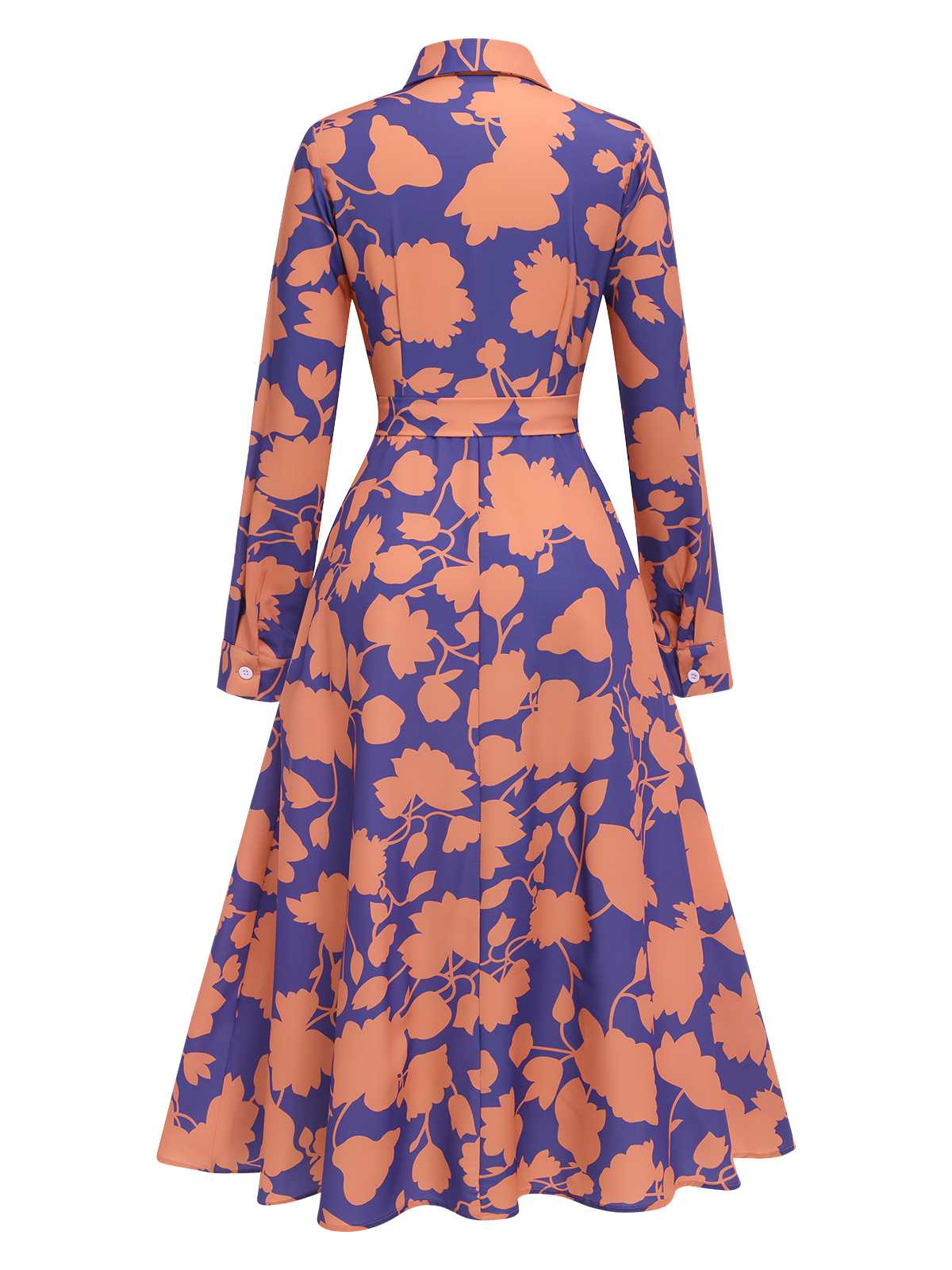1940er Hemdkragen Blumen Gürtel Kleid - Image 3