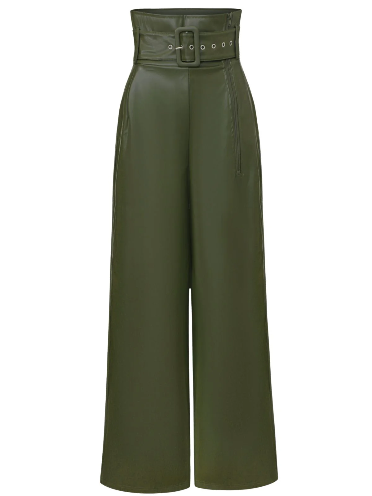 1940er Hochtailliert Metall Gürtel PU Leder Weit Hose