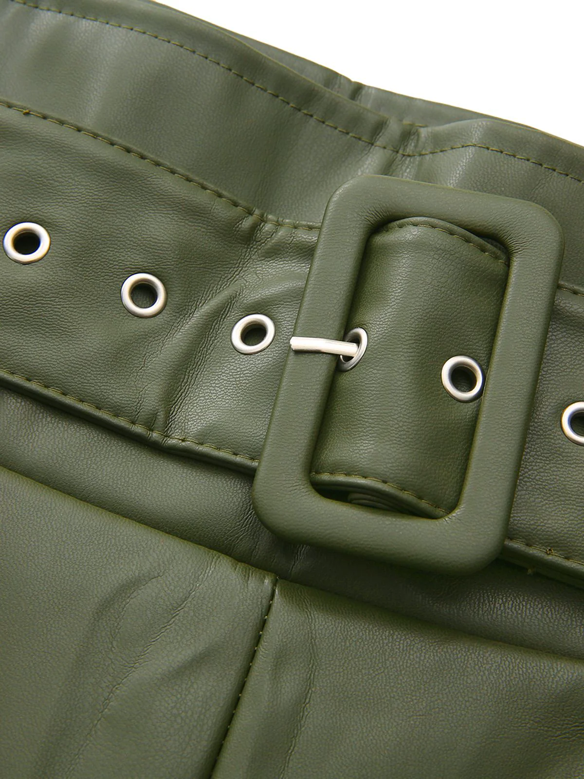 1940er Hochtailliert Metall Gürtel PU Leder Weit Hose - Image 3