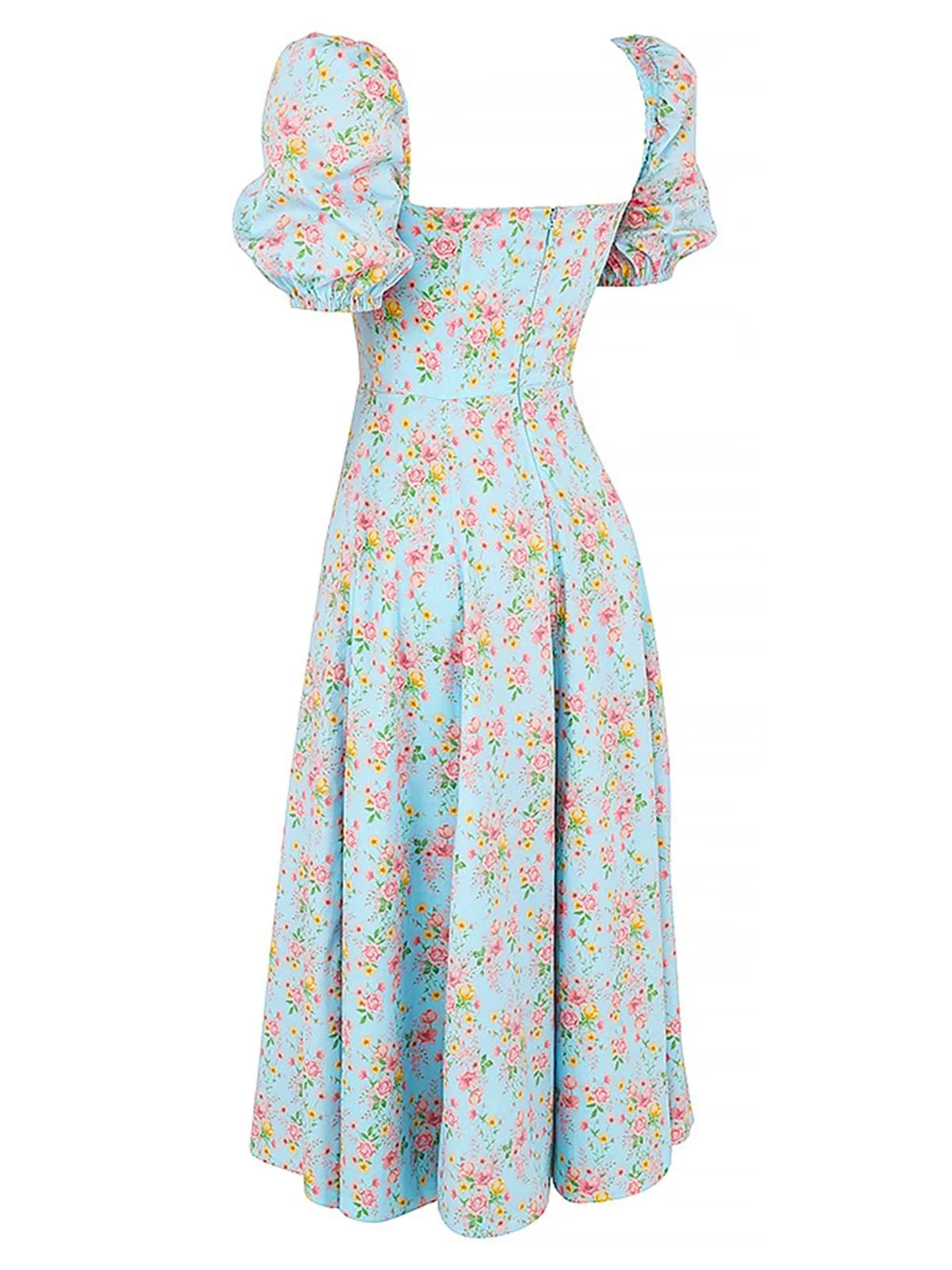 1940er Kleine Blumen Quadratischer Hals Schlitz Kleid - Image 2