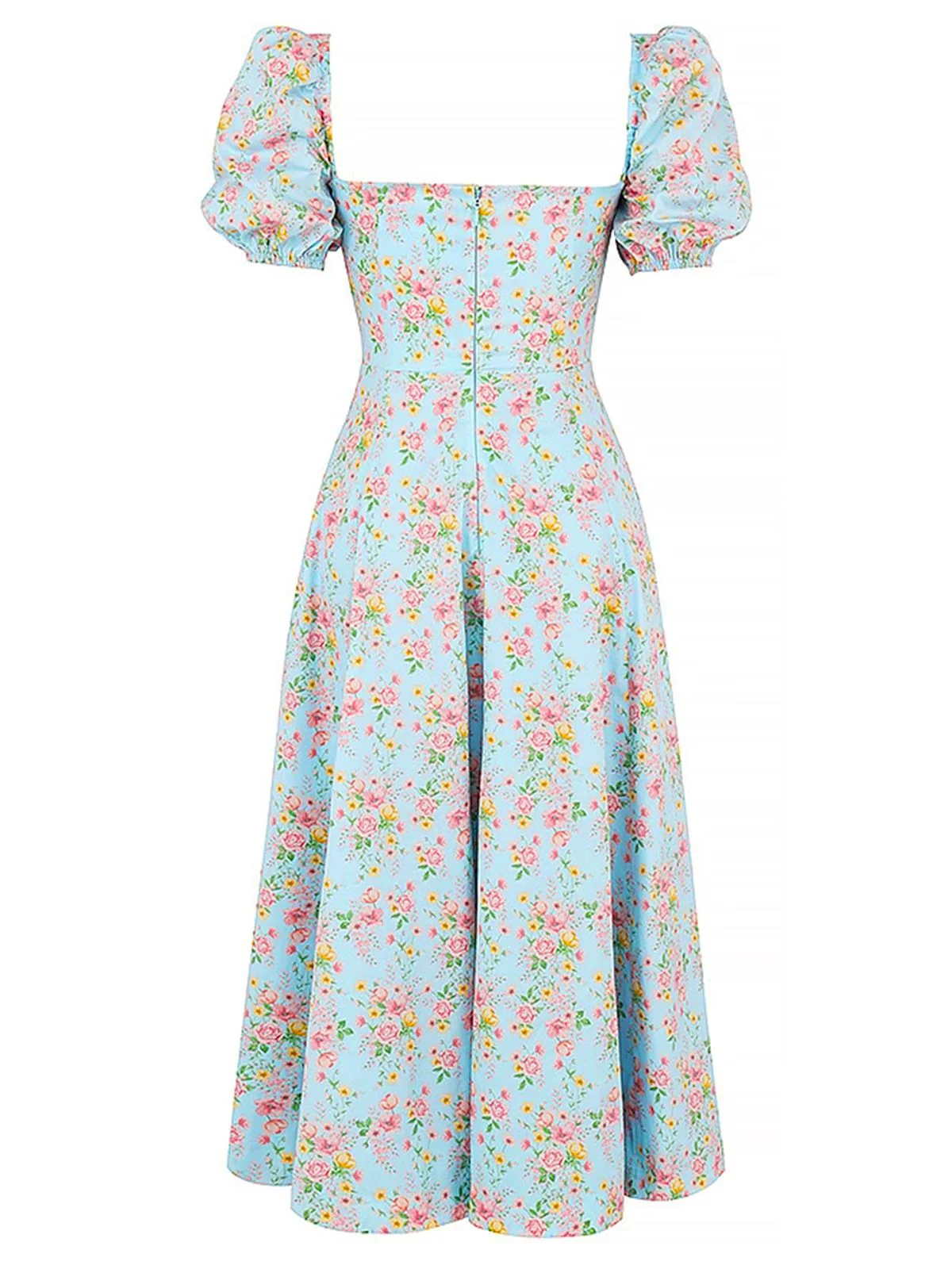 1940er Kleine Blumen Quadratischer Hals Schlitz Kleid - Image 3