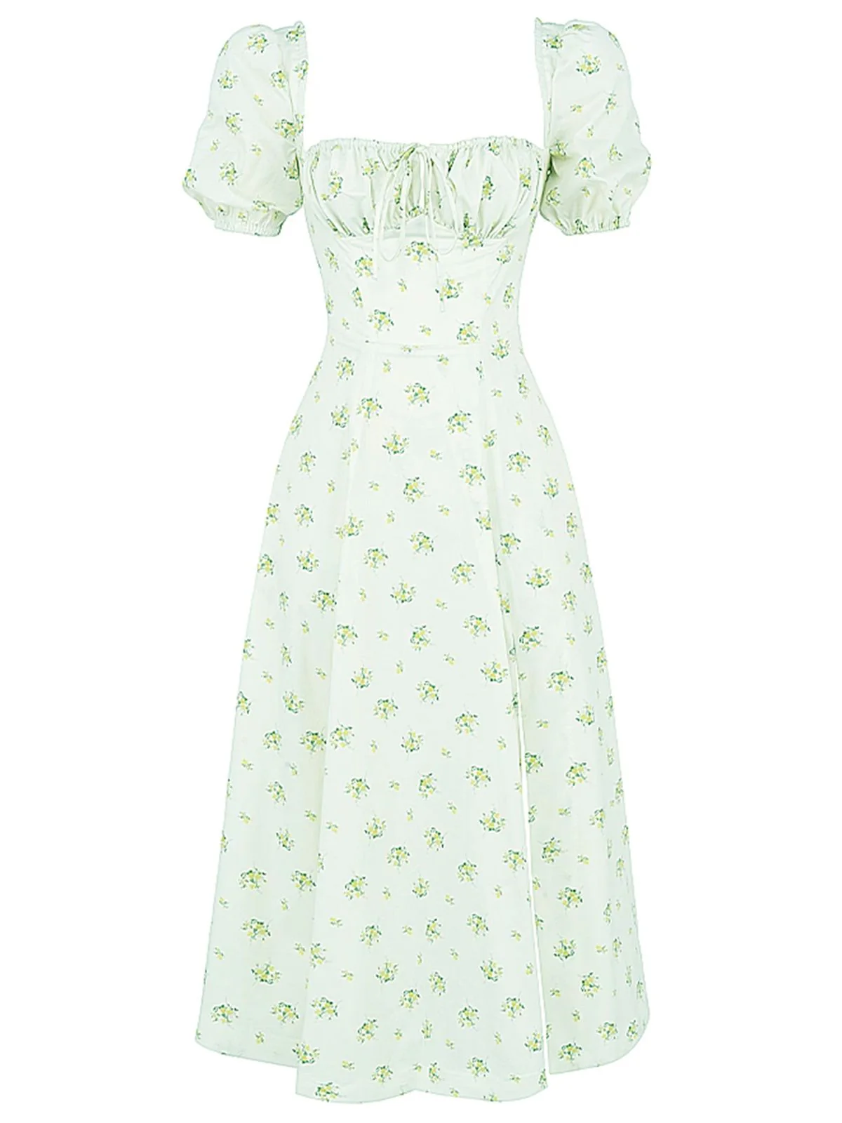 1940er Kleine Blumen Quadratischer Hals Schlitz Kleid - Image 4