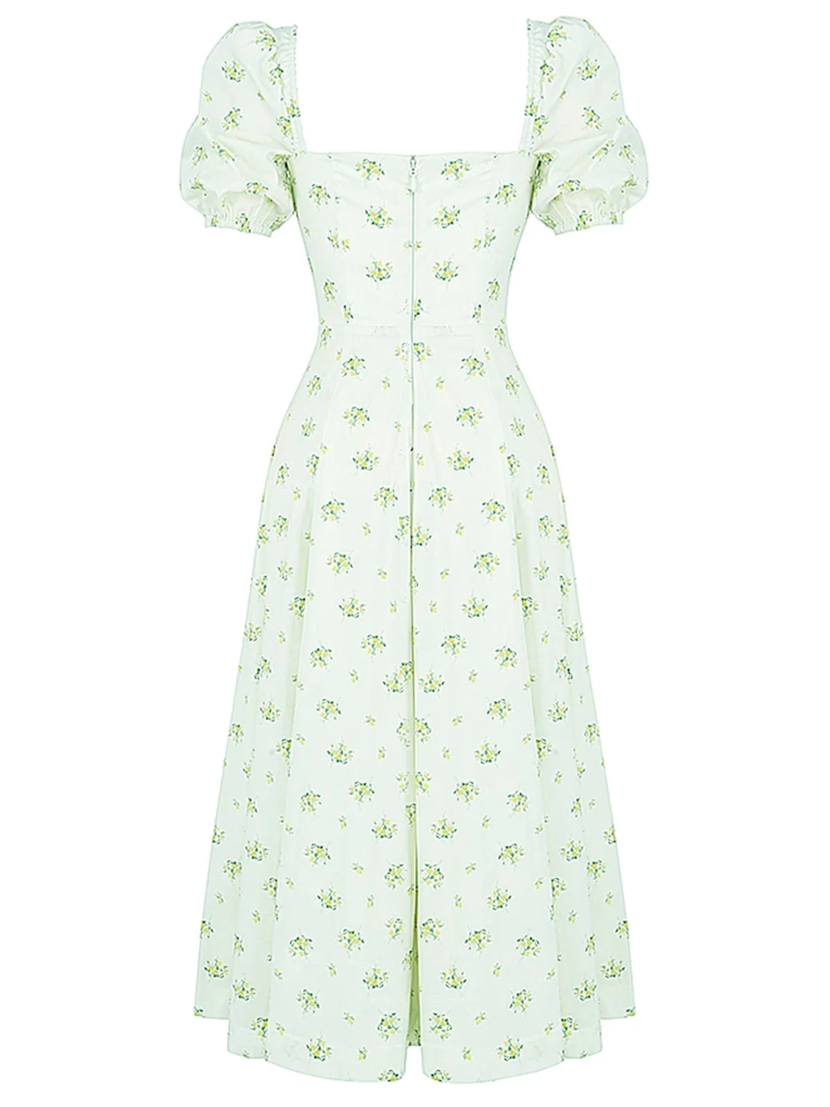 1940er Kleine Blumen Quadratischer Hals Schlitz Kleid - Image 5