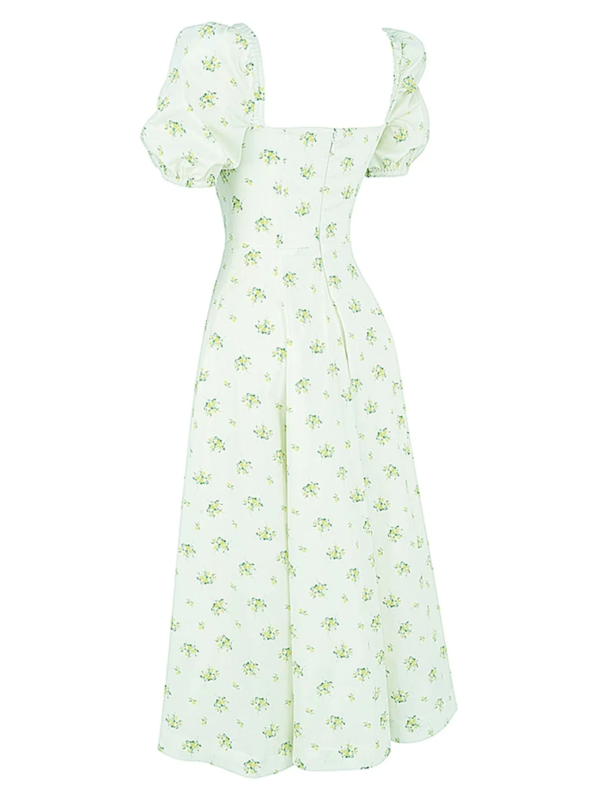 1940er Kleine Blumen Quadratischer Hals Schlitz Kleid - Image 6