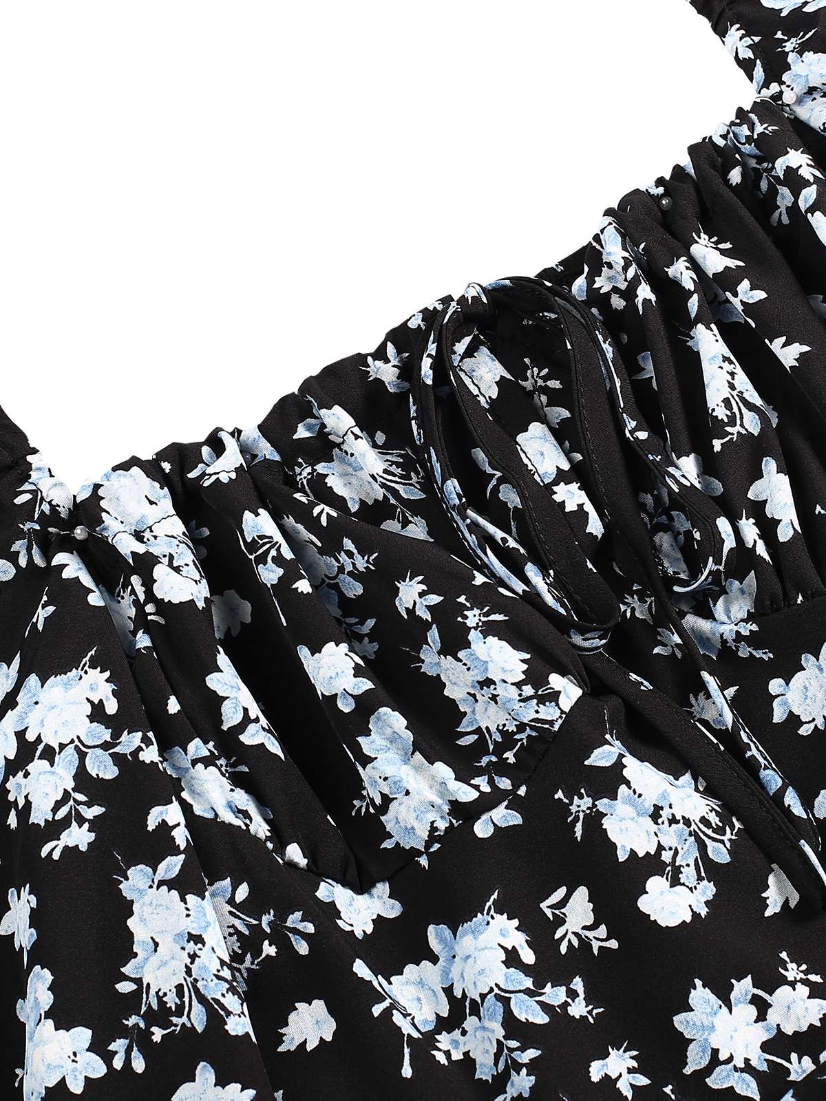 1940er Kordelzug Schlitz Quadratischer Hals Blumen Kleid - Image 4