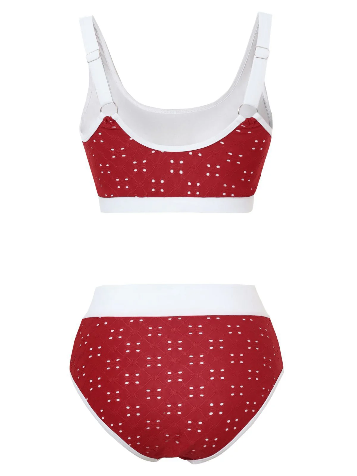 1940er Lochstickerei Hohe Taille Farbblock Tankini Set - Image 3