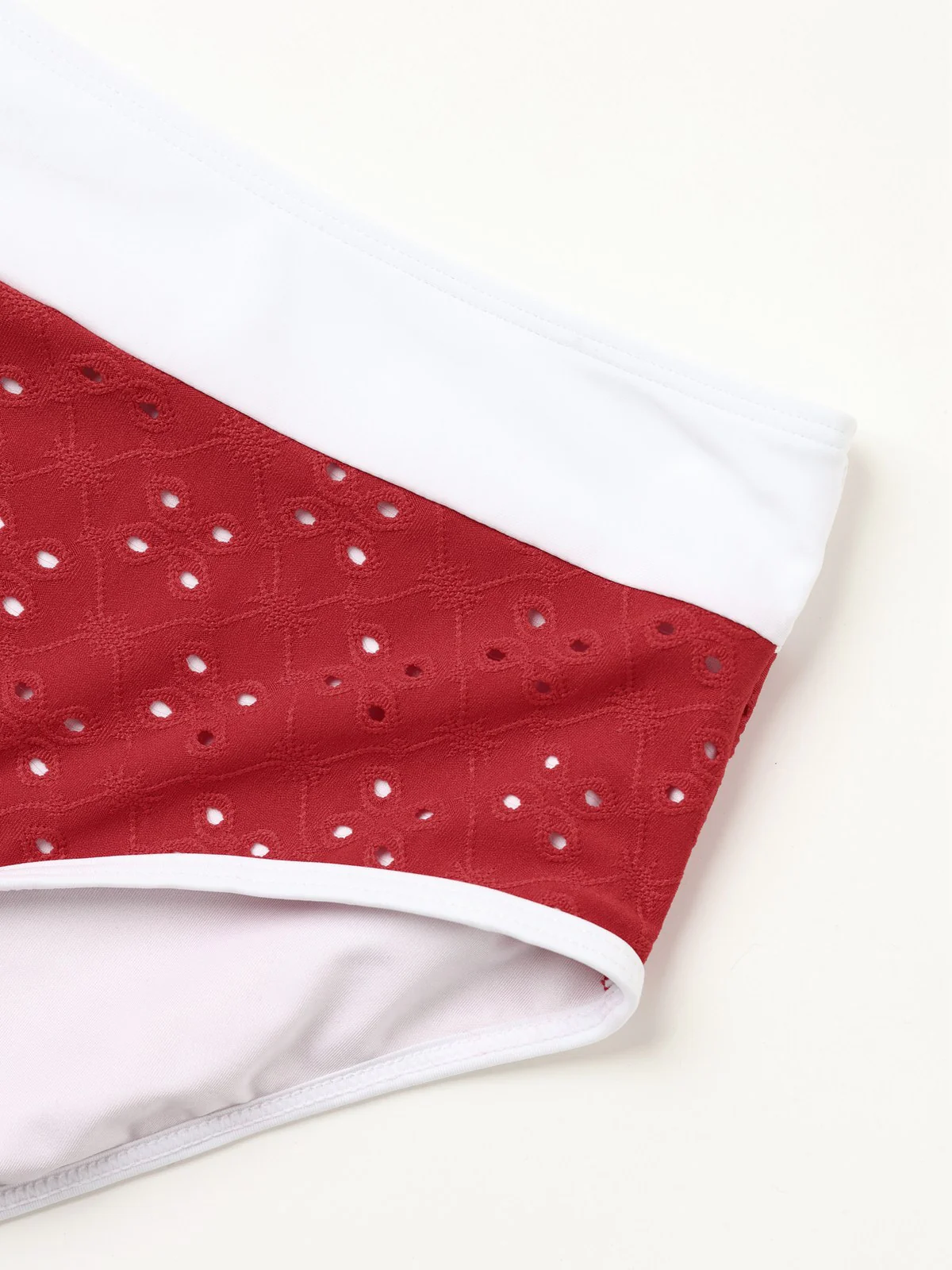 1940er Lochstickerei Hohe Taille Farbblock Tankini Set - Image 4