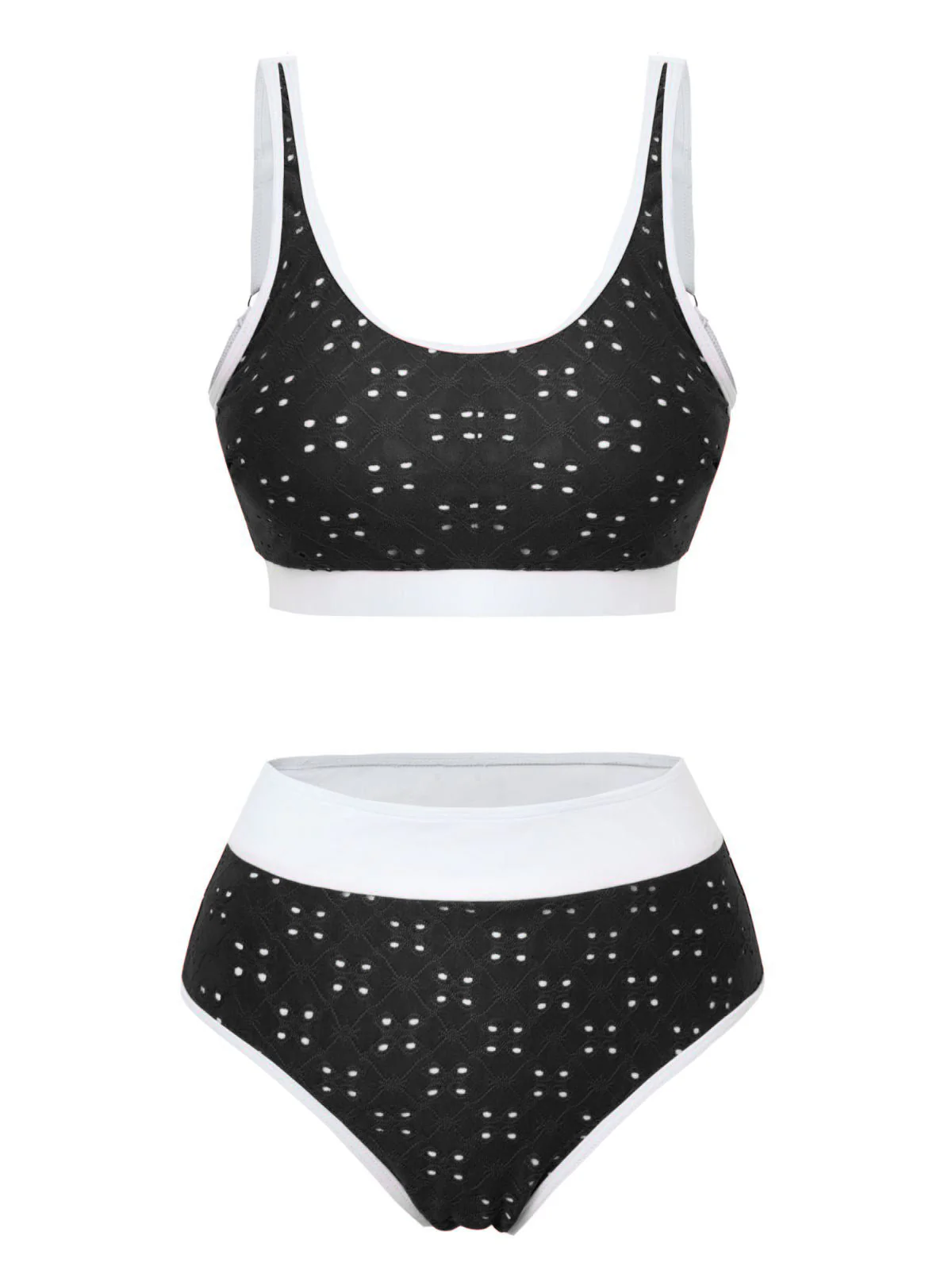1940er Lochstickerei Hohe Taille Farbblock Tankini Set - Image 7