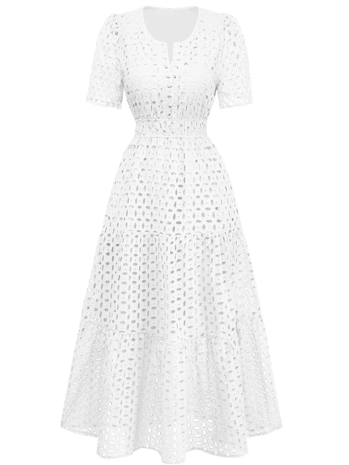 1940er Ösen Spitze V-Ausschnitt Gestuft Maxi Kleid - Image 7