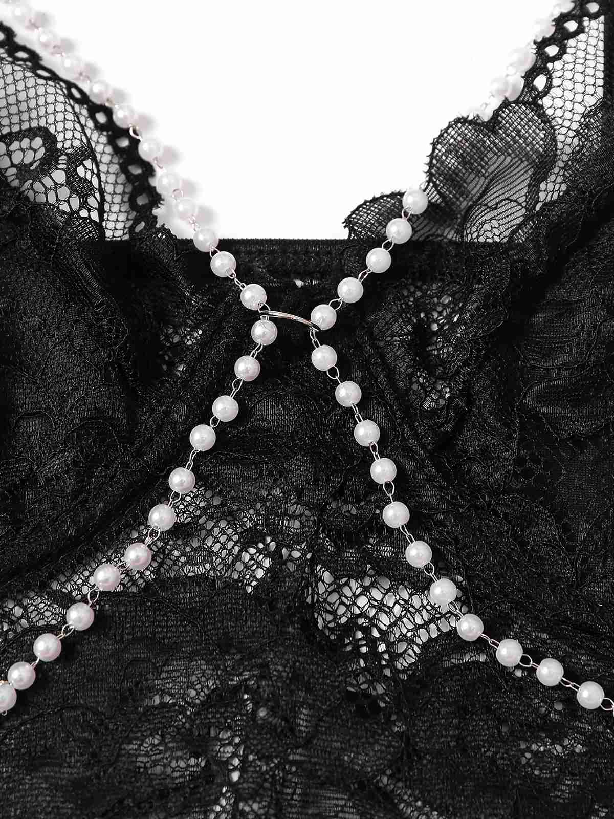 1940er Perle Kette Blumen Spitze Crop Camisole - Image 3