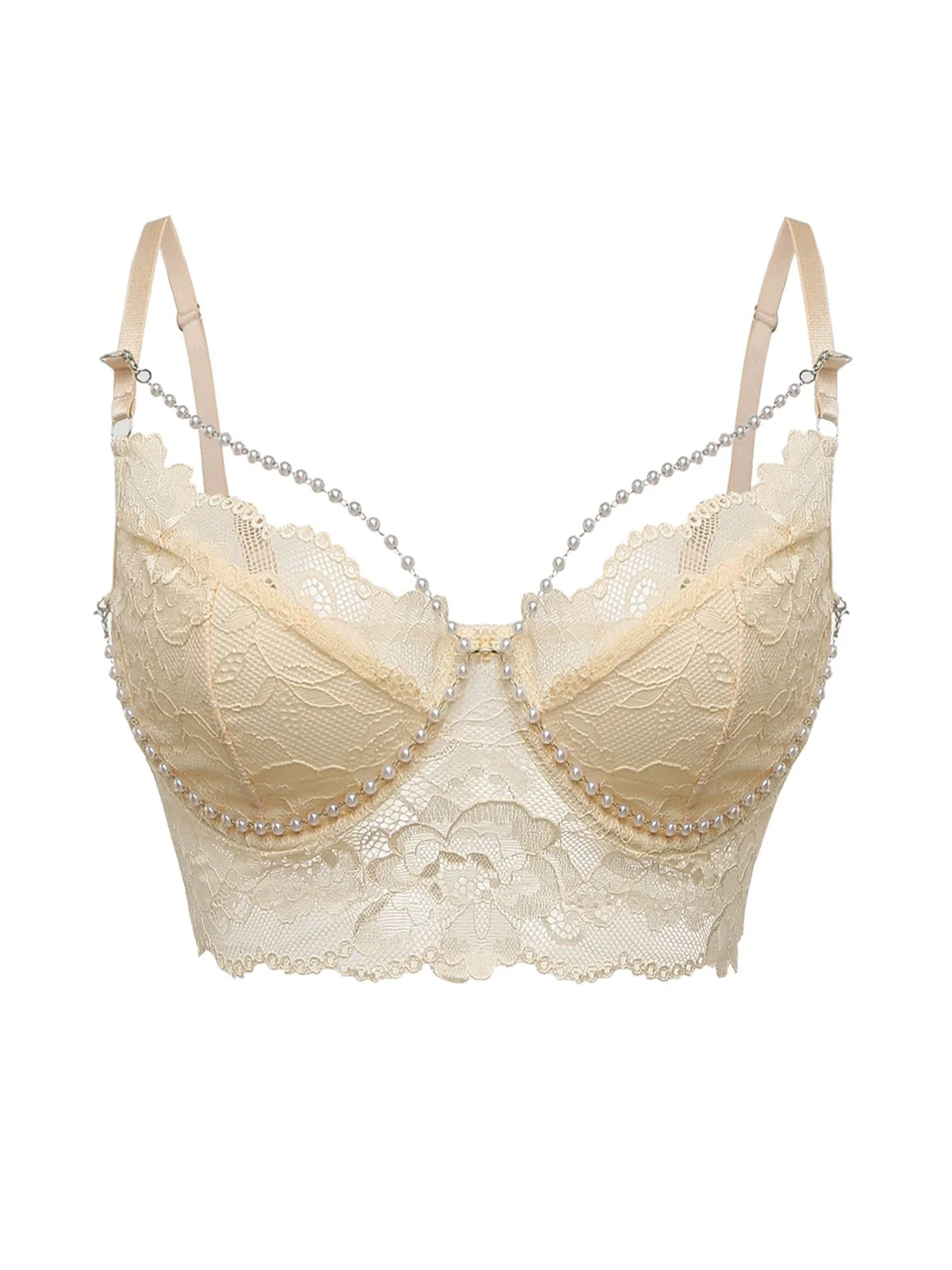 1940er Perle Kette Blumen Spitze Crop Camisole - Image 4