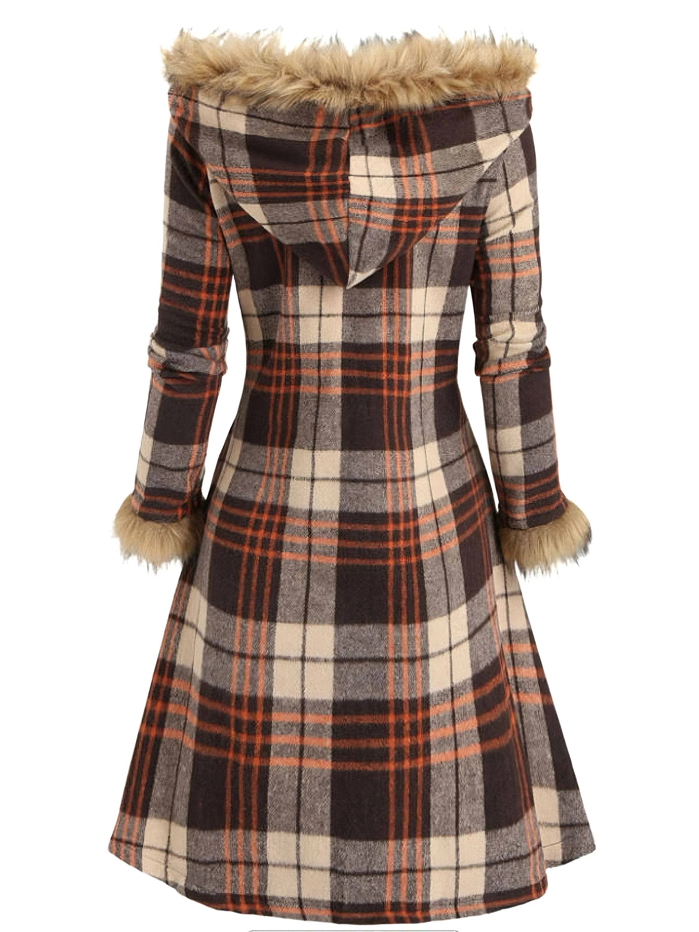 1940er Plaid Toggle Kunstpelzbesatz Hooded Mantel - Image 2
