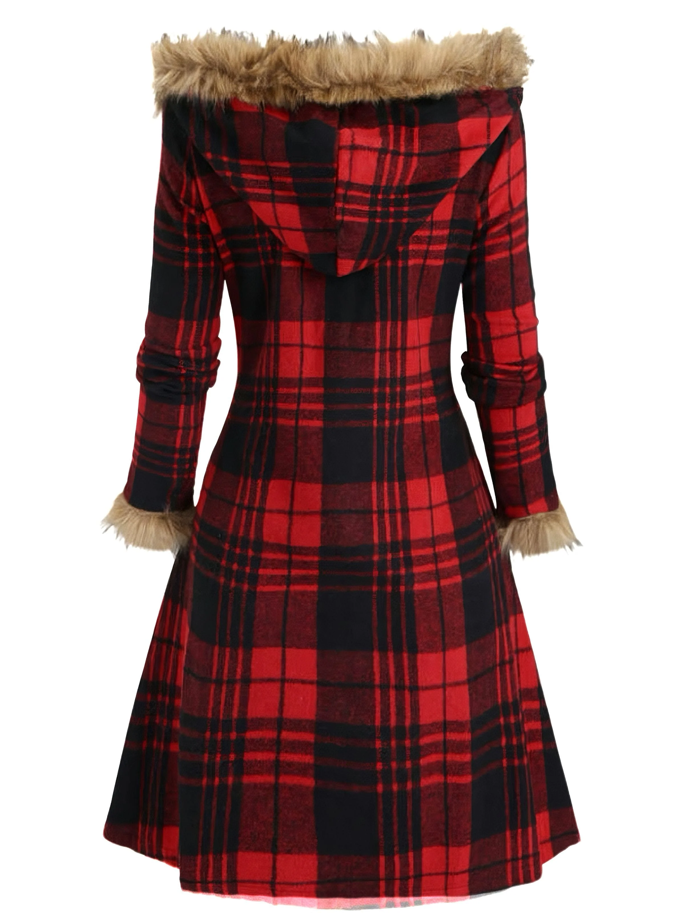 1940er Plaid Toggle Kunstpelzbesatz Hooded Mantel - Image 4