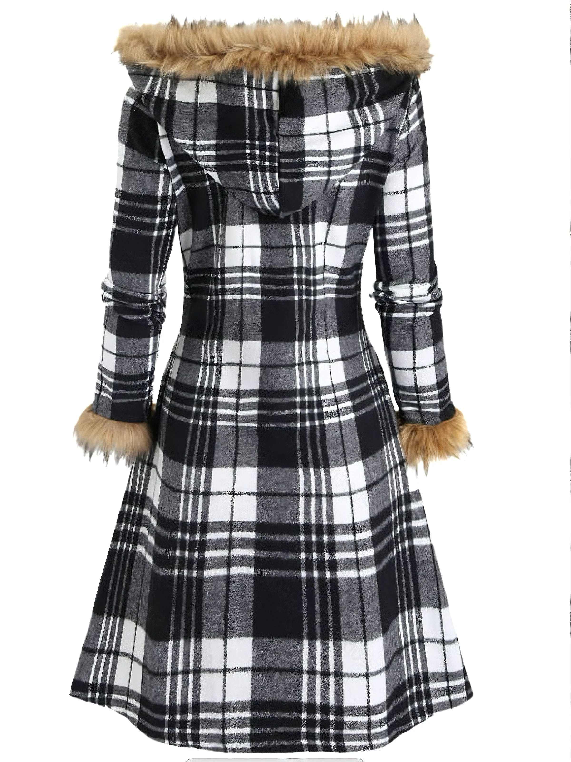 1940er Plaid Toggle Kunstpelzbesatz Hooded Mantel - Image 6