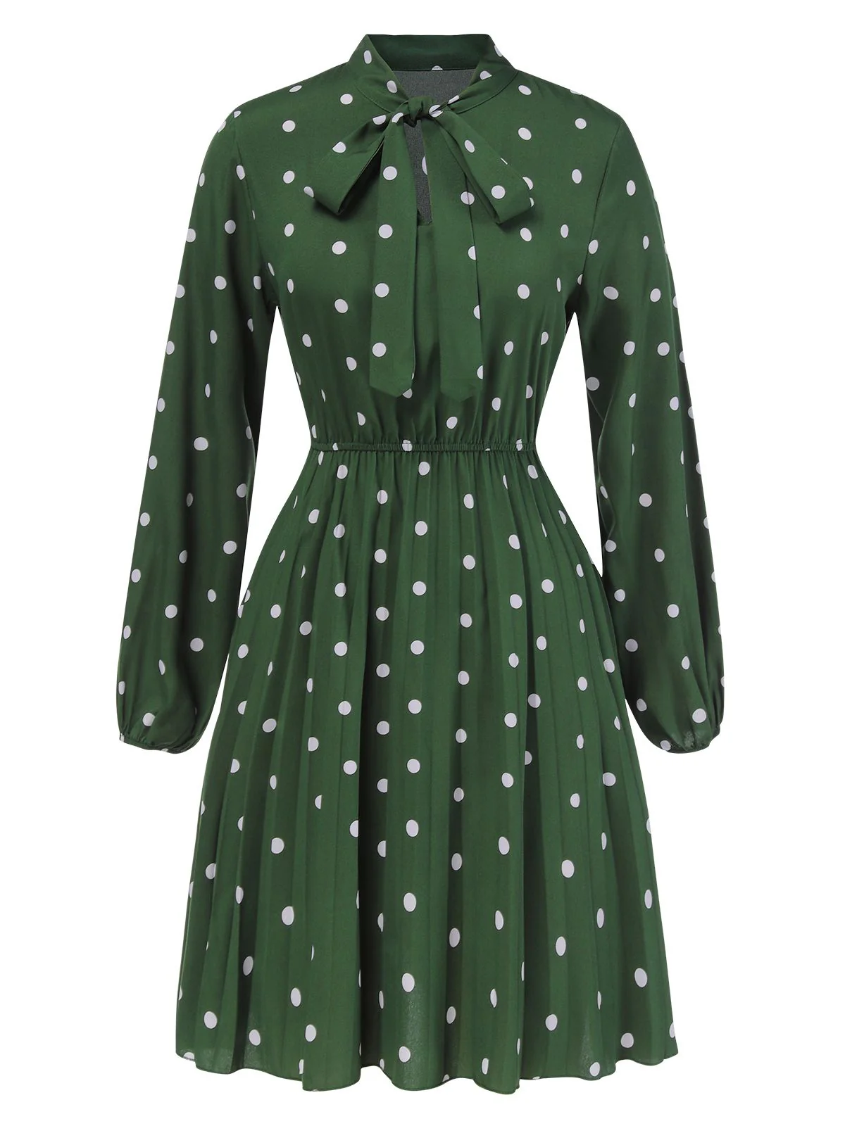 1940er Polka Dots Kordelzug Plissiertes Kleid - Image 2