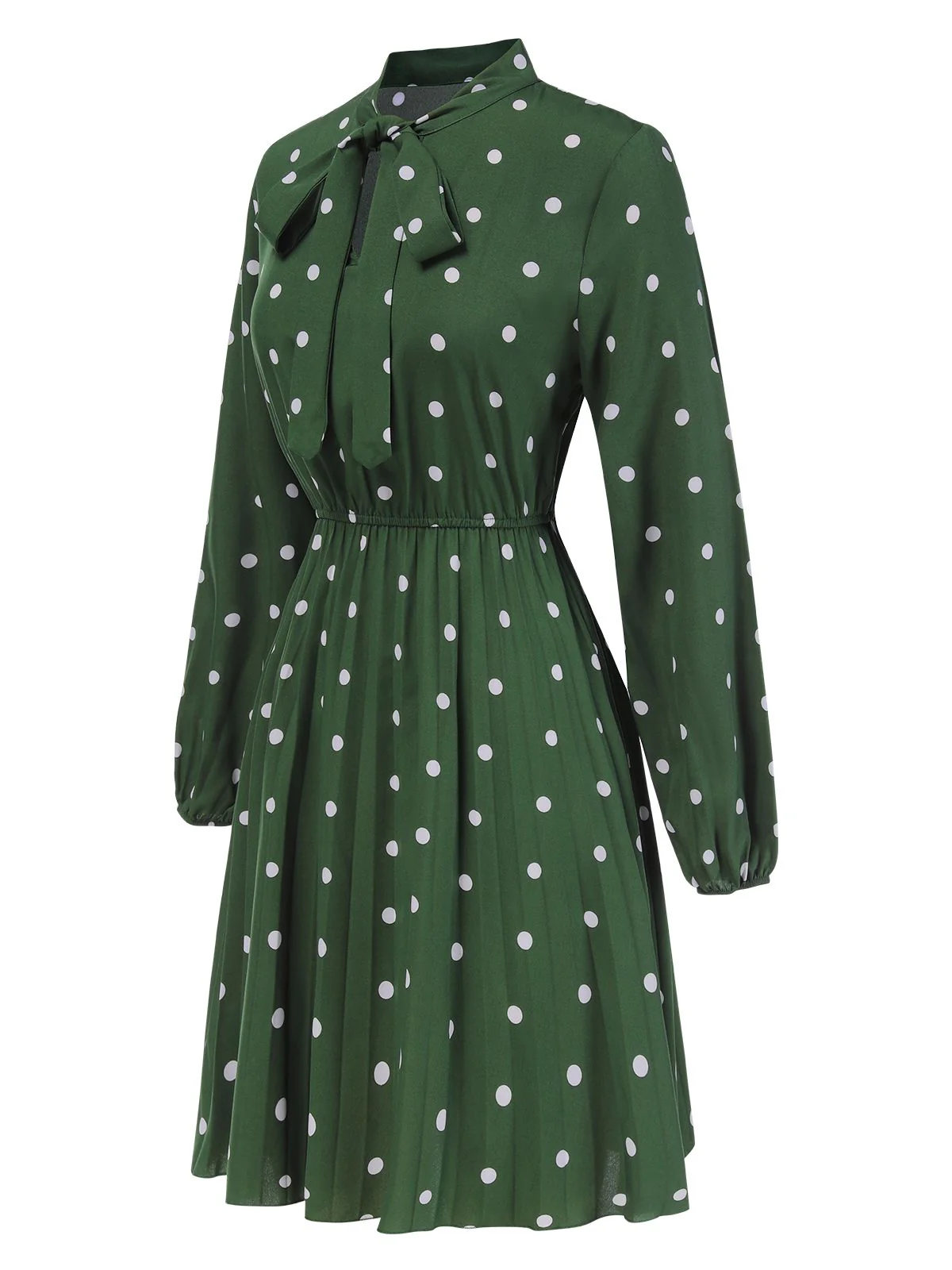 1940er Polka Dots Kordelzug Plissiertes Kleid - Image 3