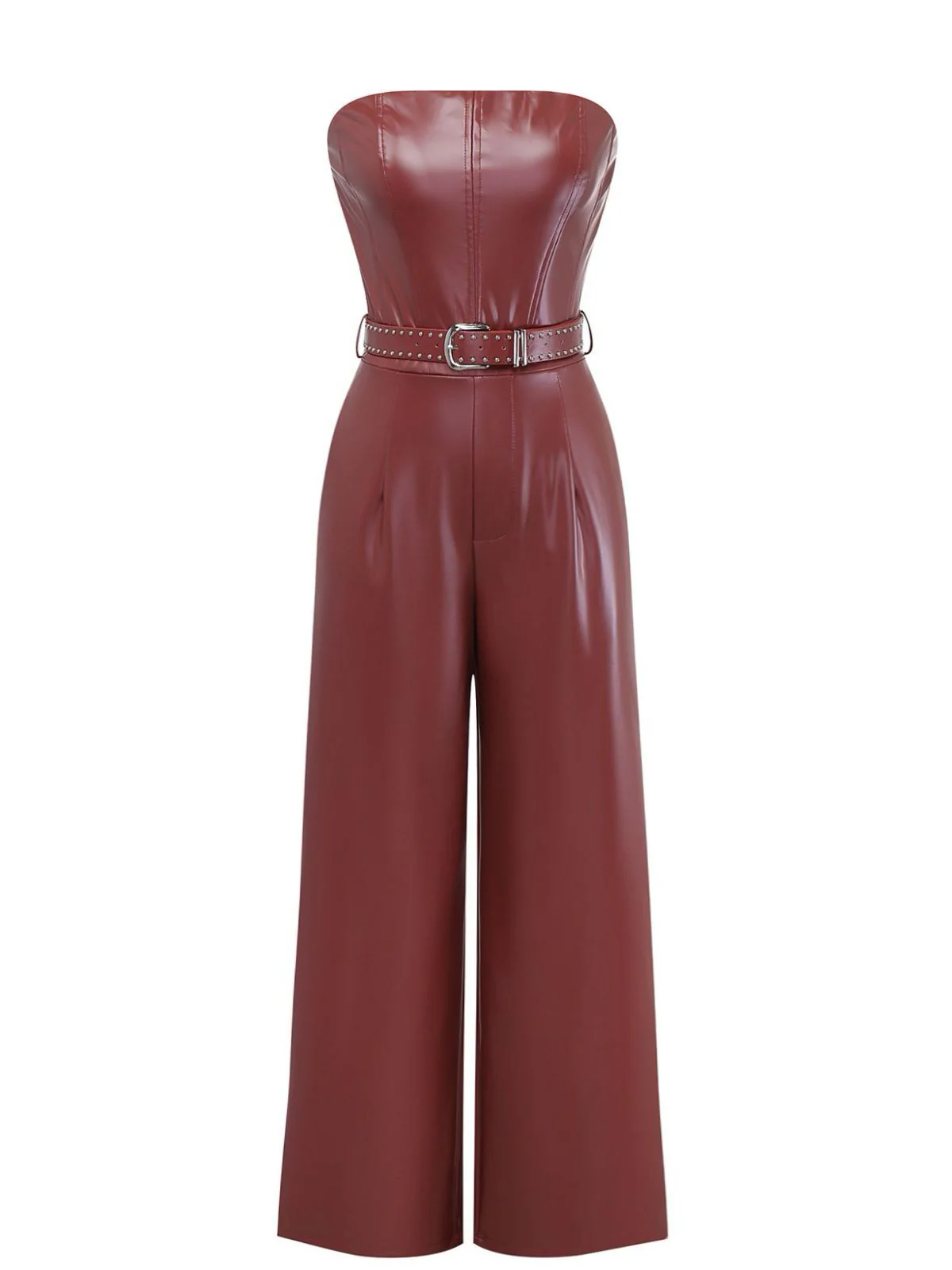 1940er PU Leder Gürtel Trägerlos Jumpsuit - Image 2