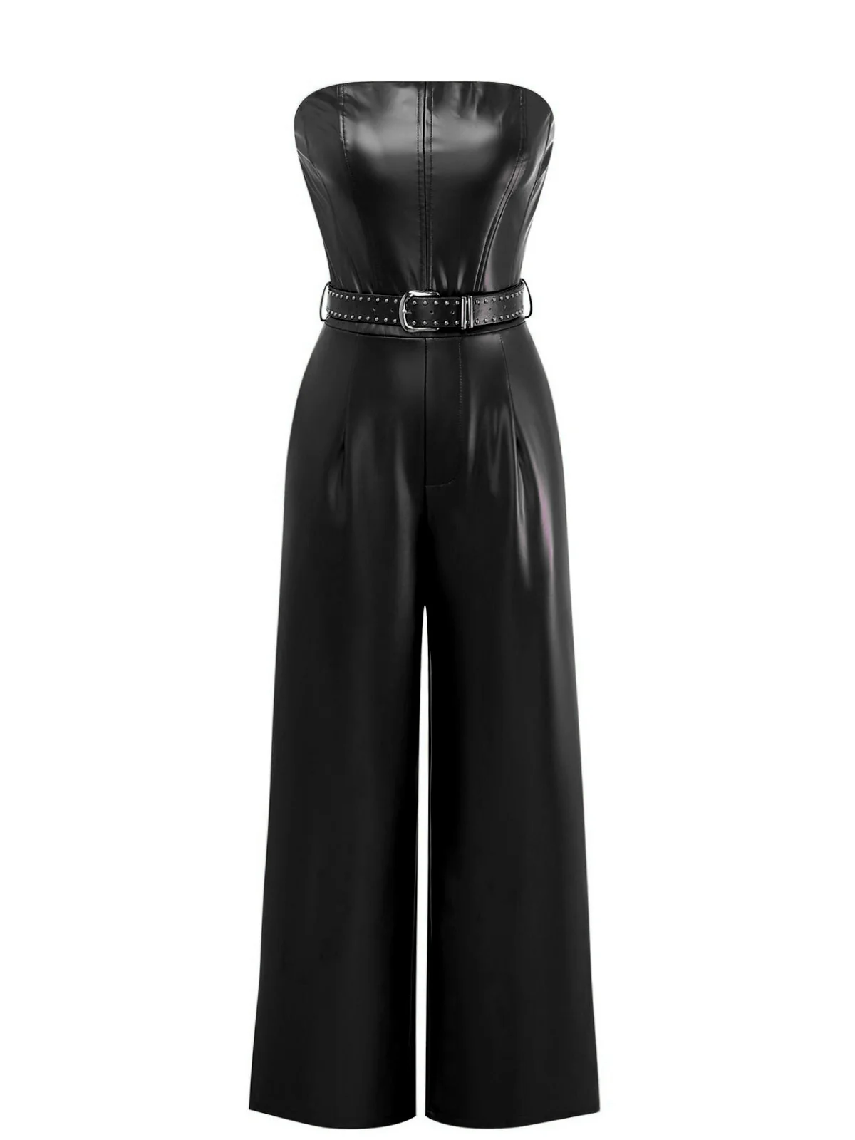 1940er PU Leder Gürtel Trägerlos Jumpsuit - Image 7