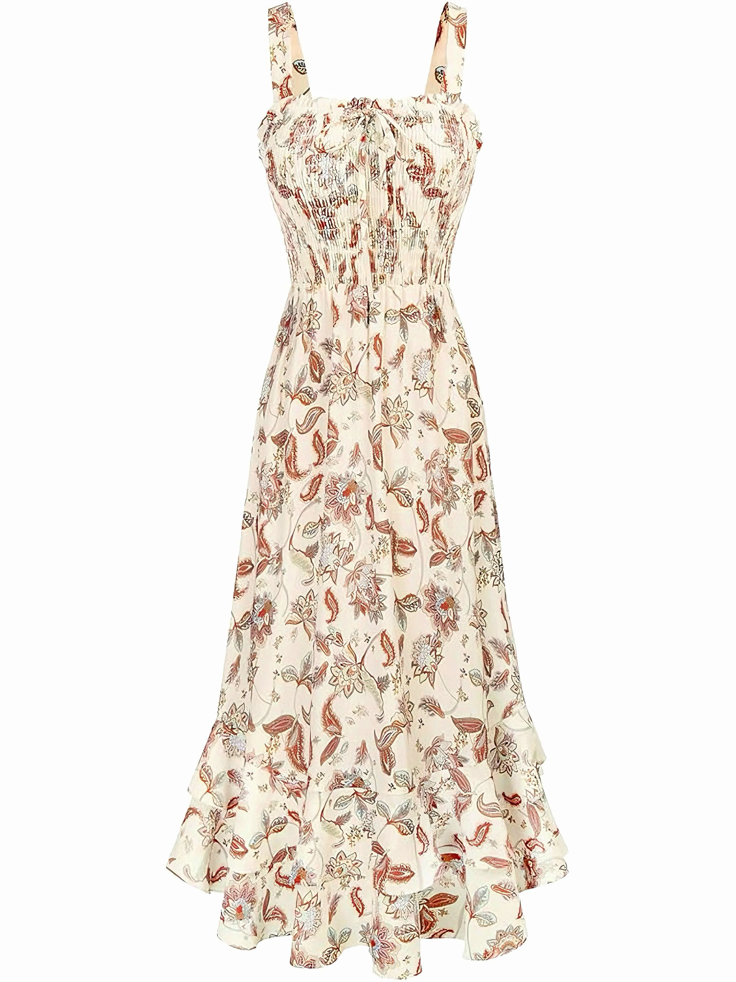 1940er Quadratischer Ausschnitt Asymmetrisch Blumen Plissiertes Kleid - Image 12