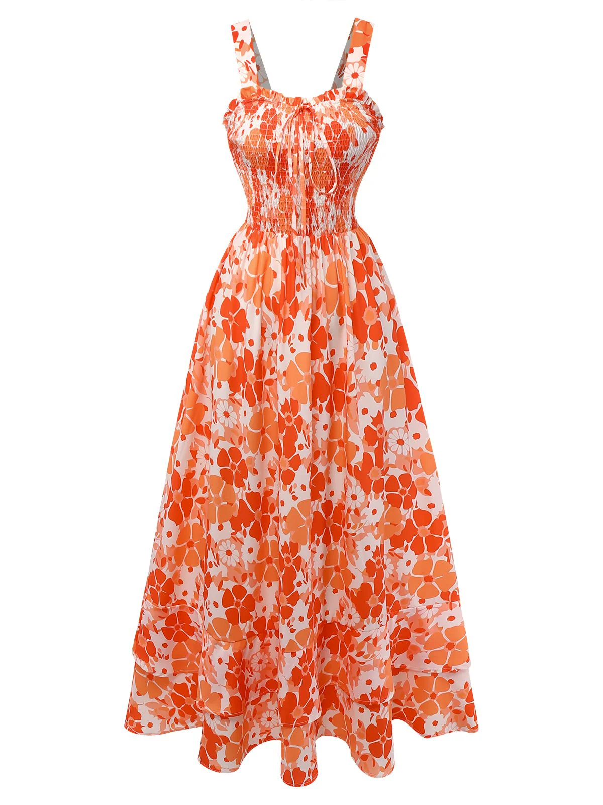 1940er Quadratischer Ausschnitt Asymmetrisch Blumen Plissiertes Kleid - Image 3