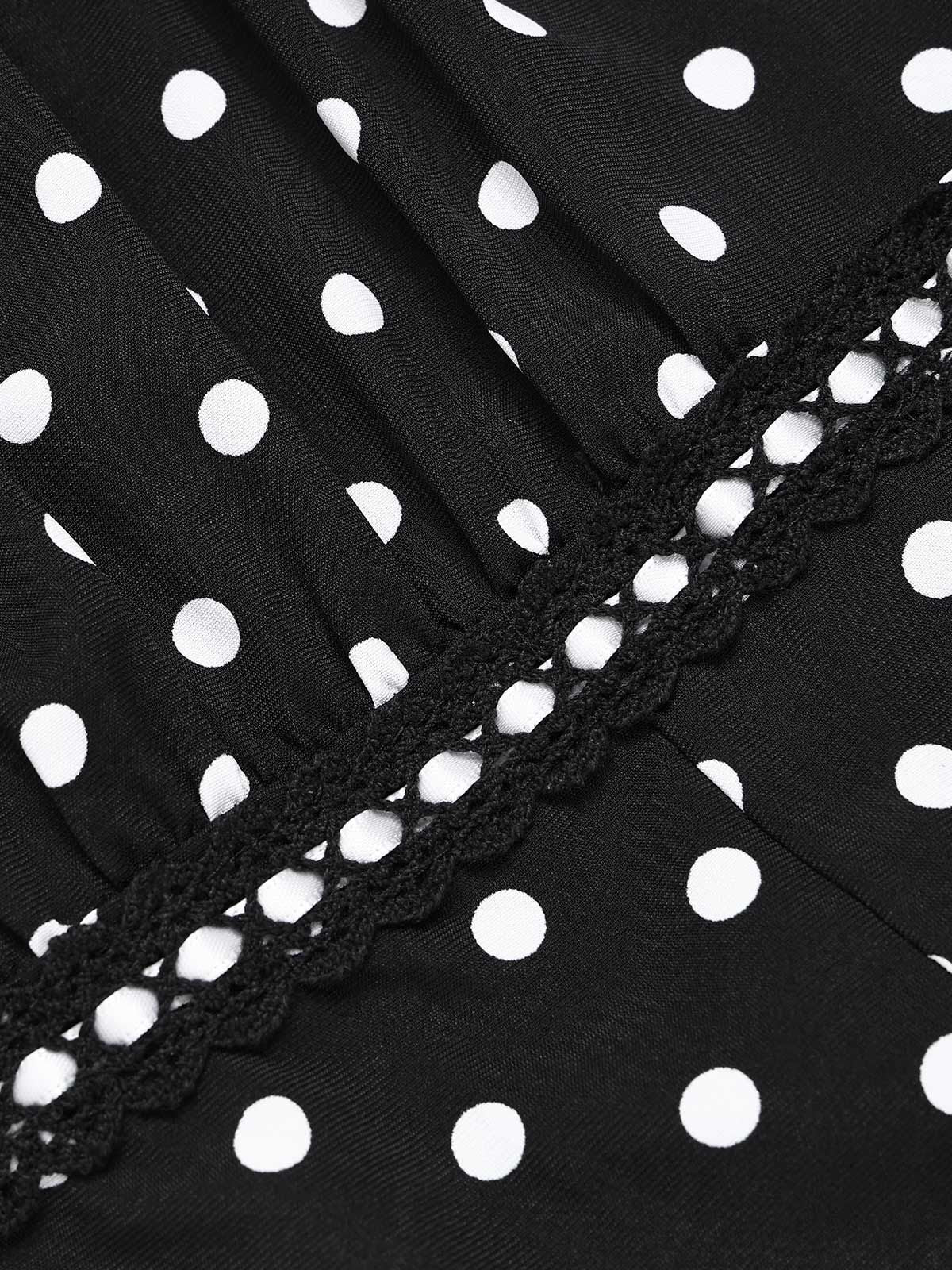 1940er Quadratischer Hals Polka Dot Rüschen Kleid - Image 9