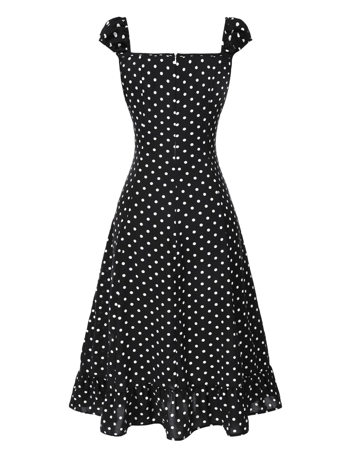 1940er Quadratischer Hals Polka Dot Rüschen Kleid - Image 6