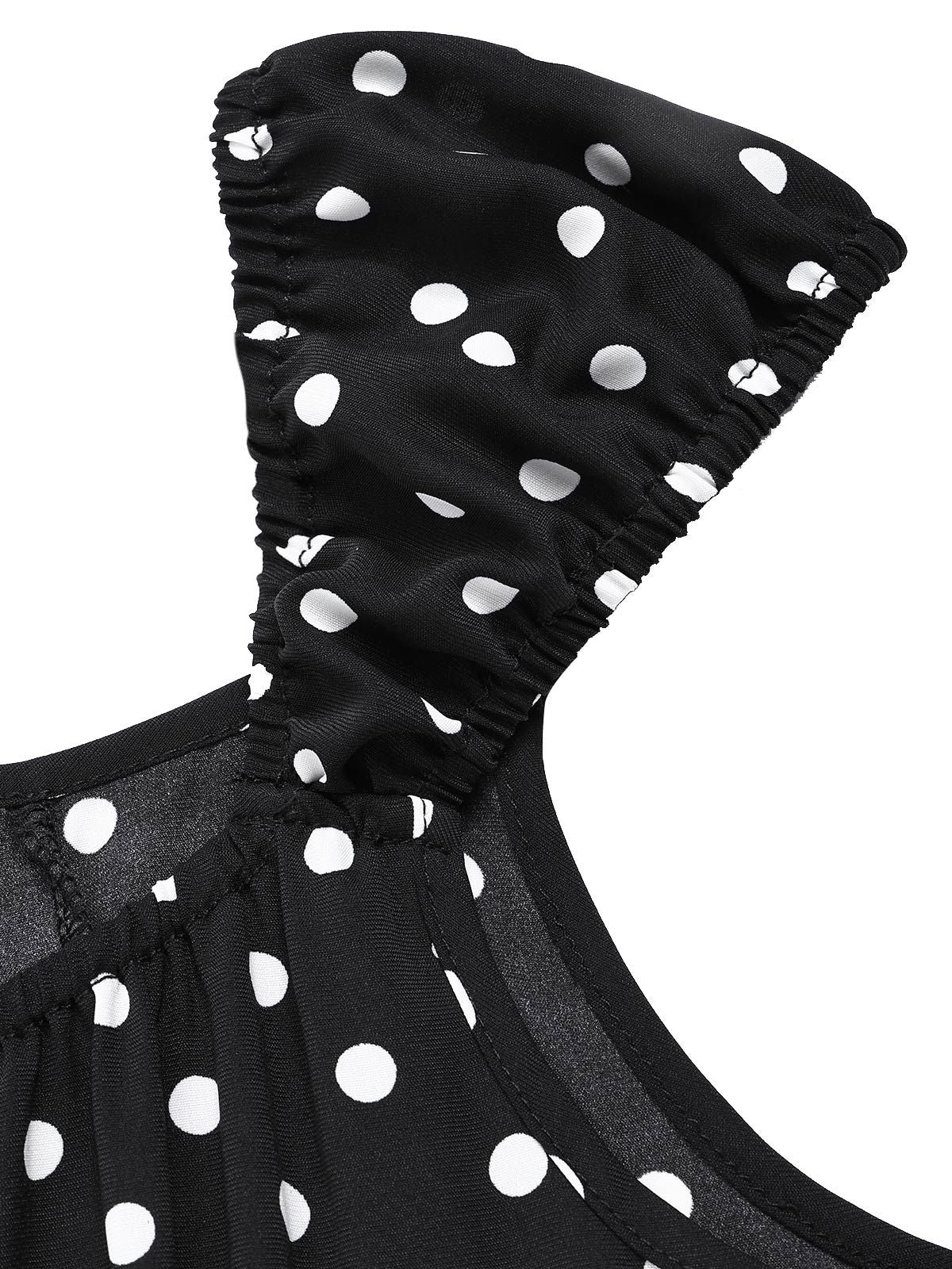 1940er Quadratischer Hals Polka Dot Rüschen Kleid - Image 7