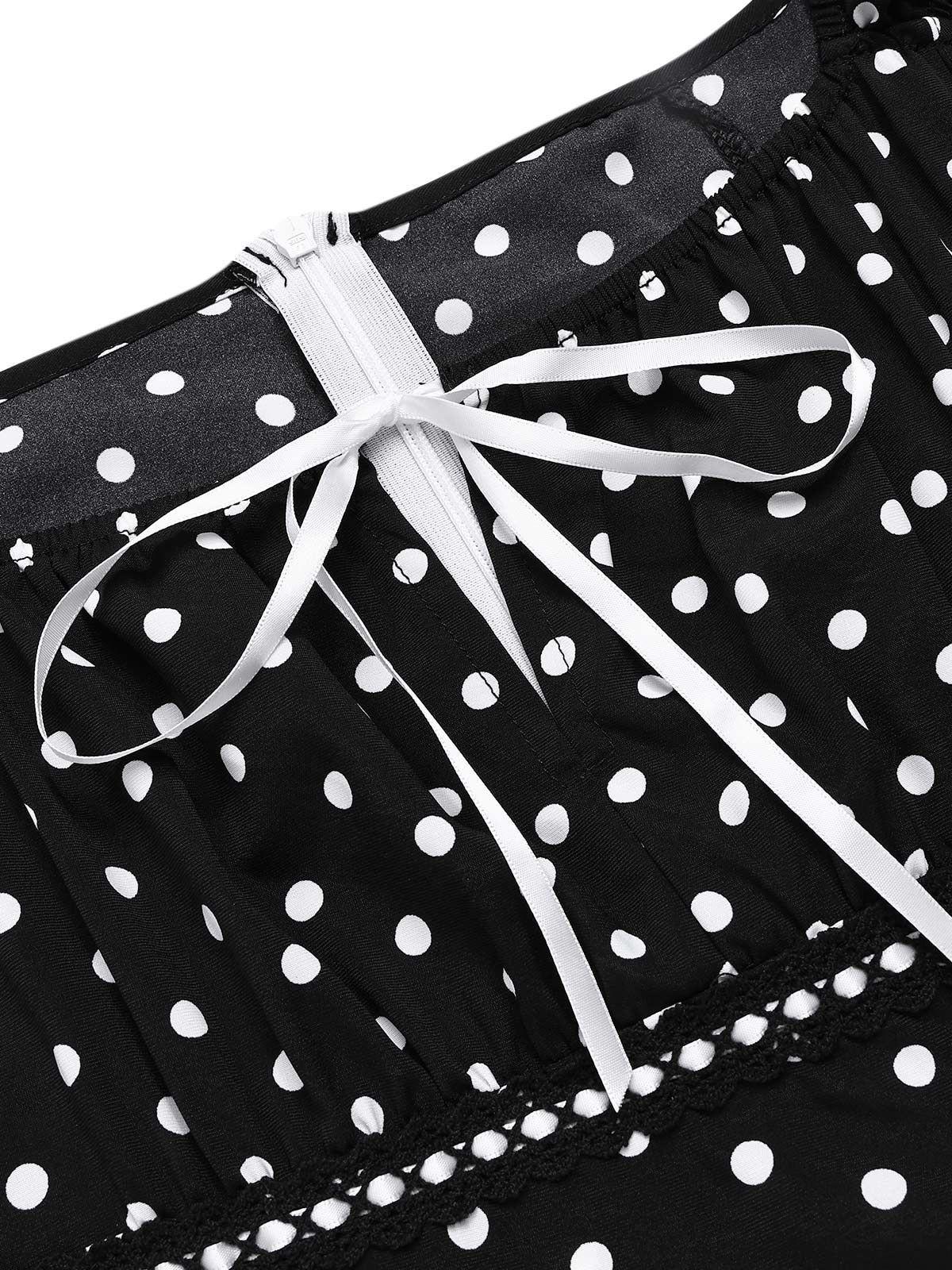 1940er Quadratischer Hals Polka Dot Rüschen Kleid - Image 8