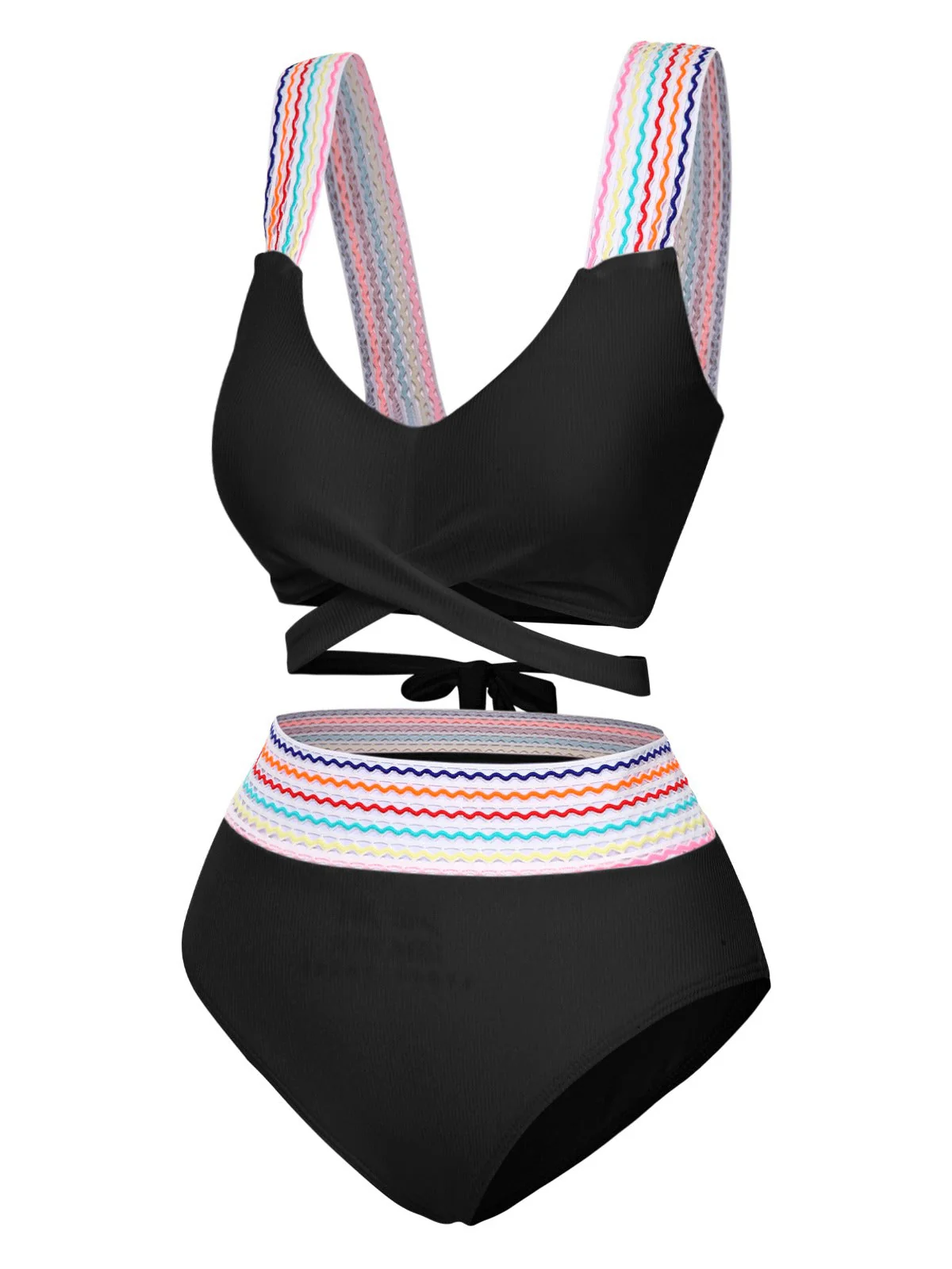 1940er Regenbogen Schnürung Patchwork Gurt Bikini Set - Image 2