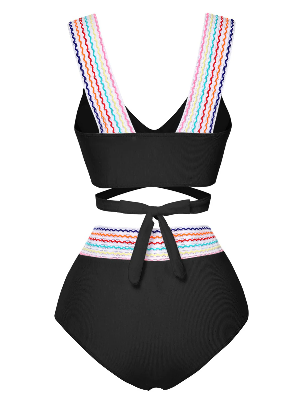 1940er Regenbogen Schnürung Patchwork Gurt Bikini Set - Image 3