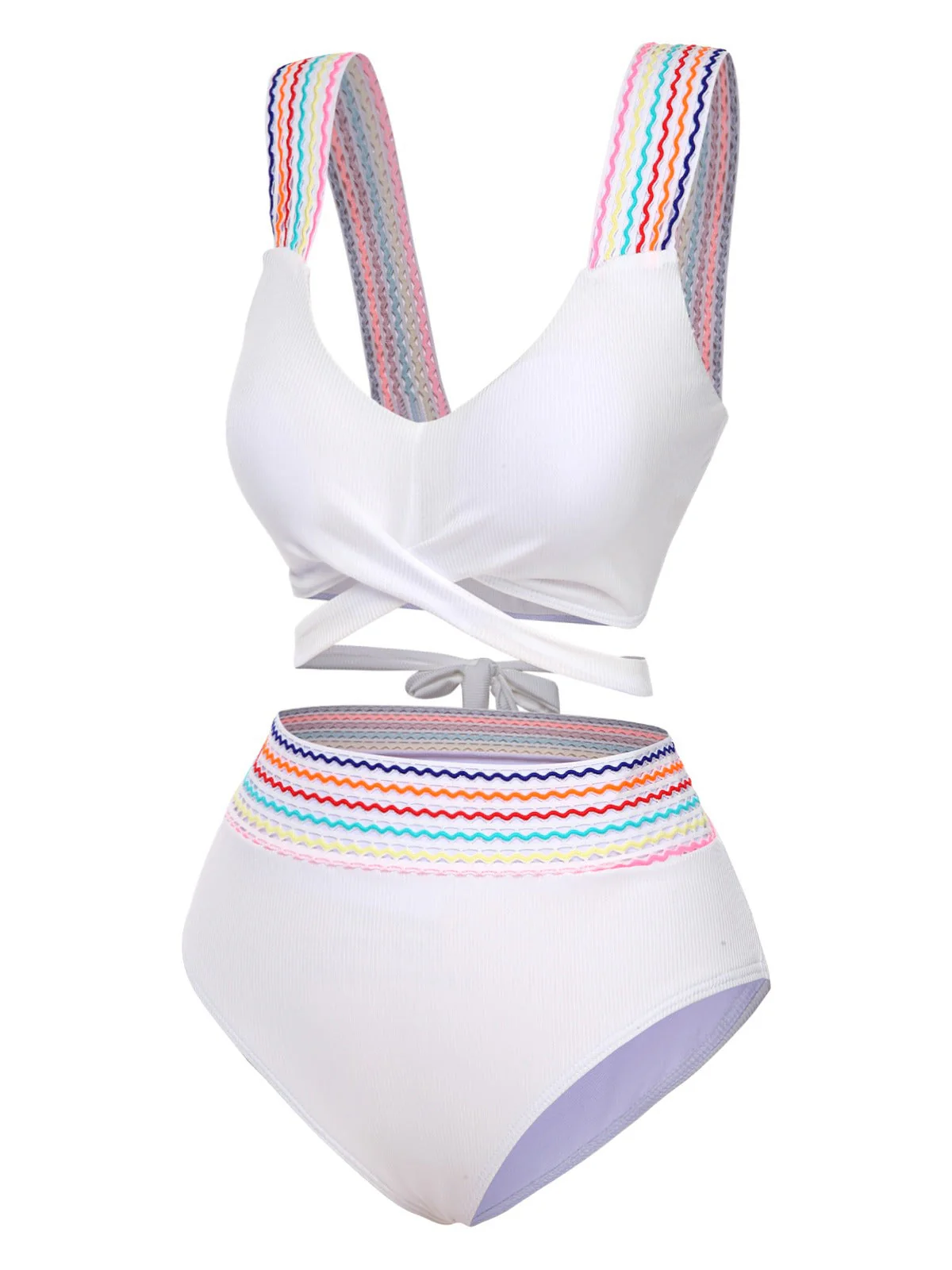 1940er Regenbogen Schnürung Patchwork Gurt Bikini Set - Image 5