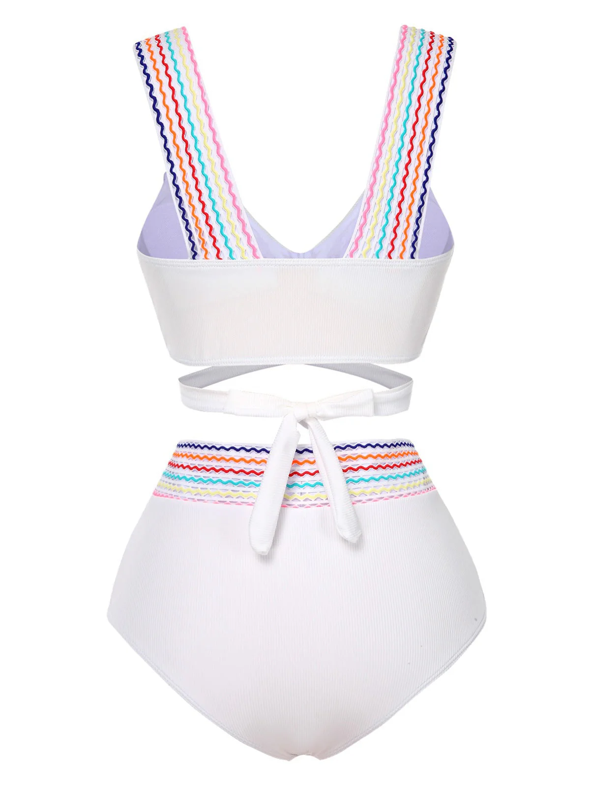 1940er Regenbogen Schnürung Patchwork Gurt Bikini Set - Image 6