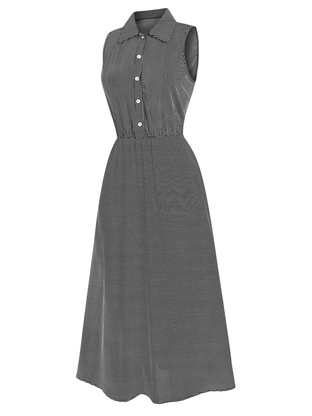 1940er Revers Streifen Ärmellos Kleid - Image 2