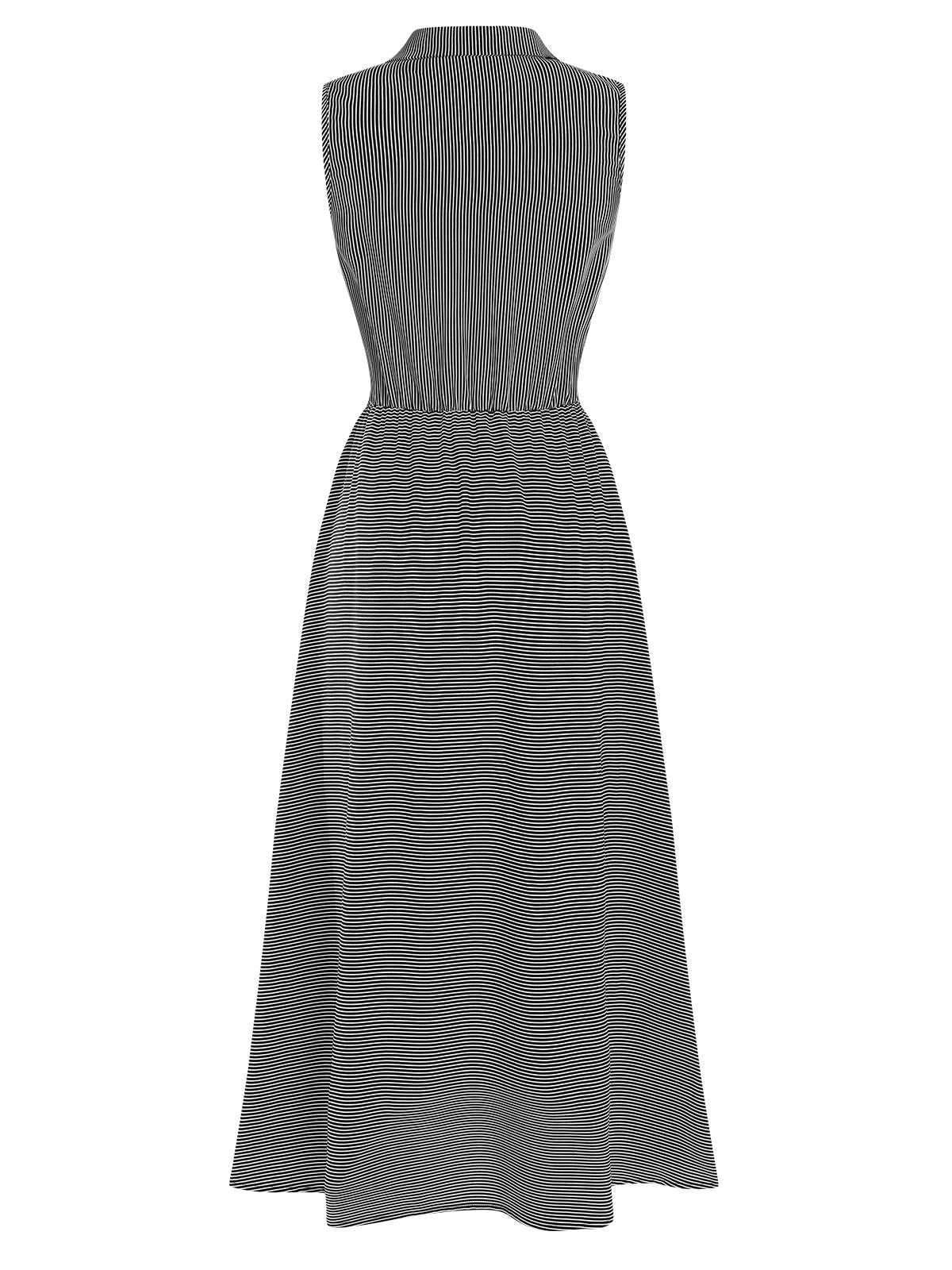1940er Revers Streifen Ärmellos Kleid - Image 3