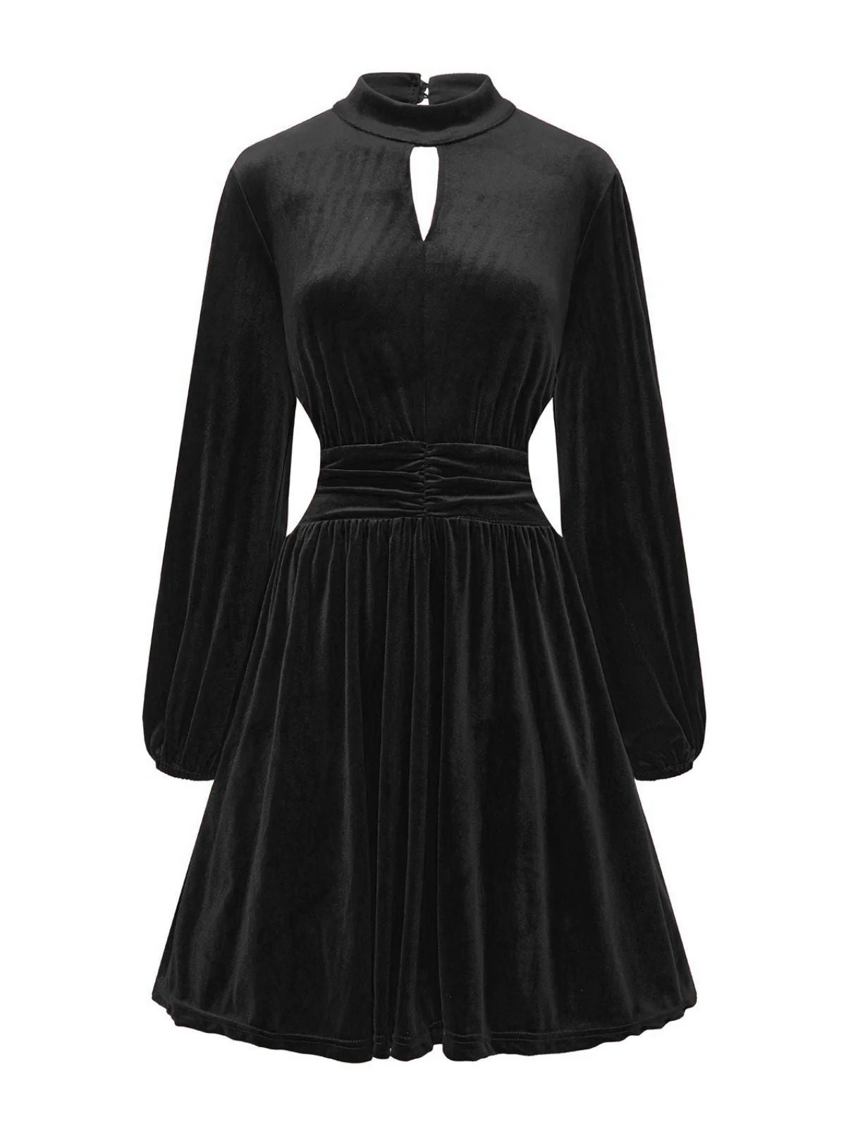 1940er Samt Cutout Plissiertes Laternenärmel Kleid - Image 9