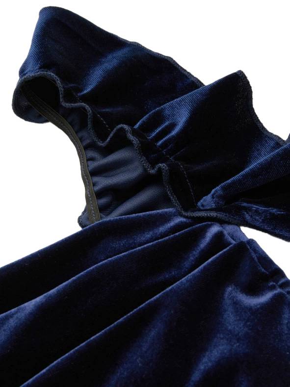 1940er Samt Schleife Träger Rüschen Detail Kleid - Image 3
