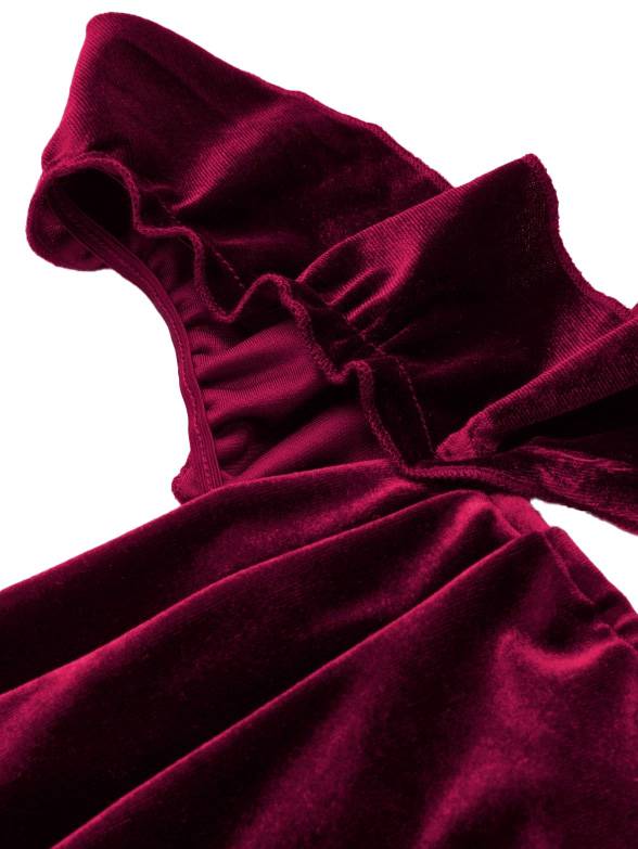 1940er Samt Schleife Träger Rüschen Detail Kleid - Image 6