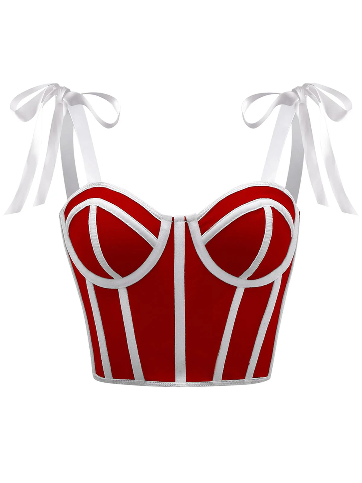 1940er Schnürung Bogen Netz Korsett Crop Camisole - Image 4