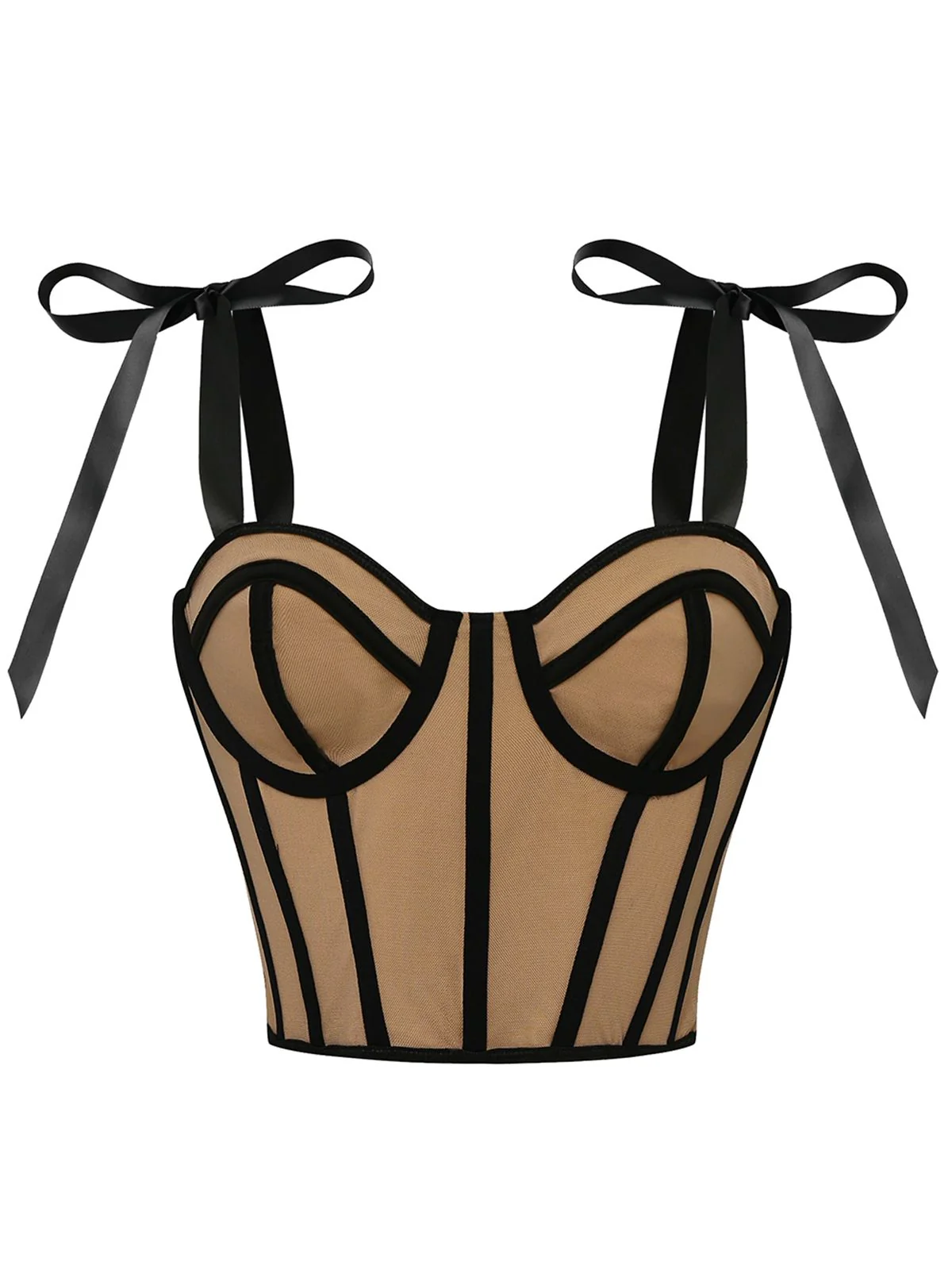 1940er Schnürung Bogen Netz Korsett Crop Camisole - Image 7