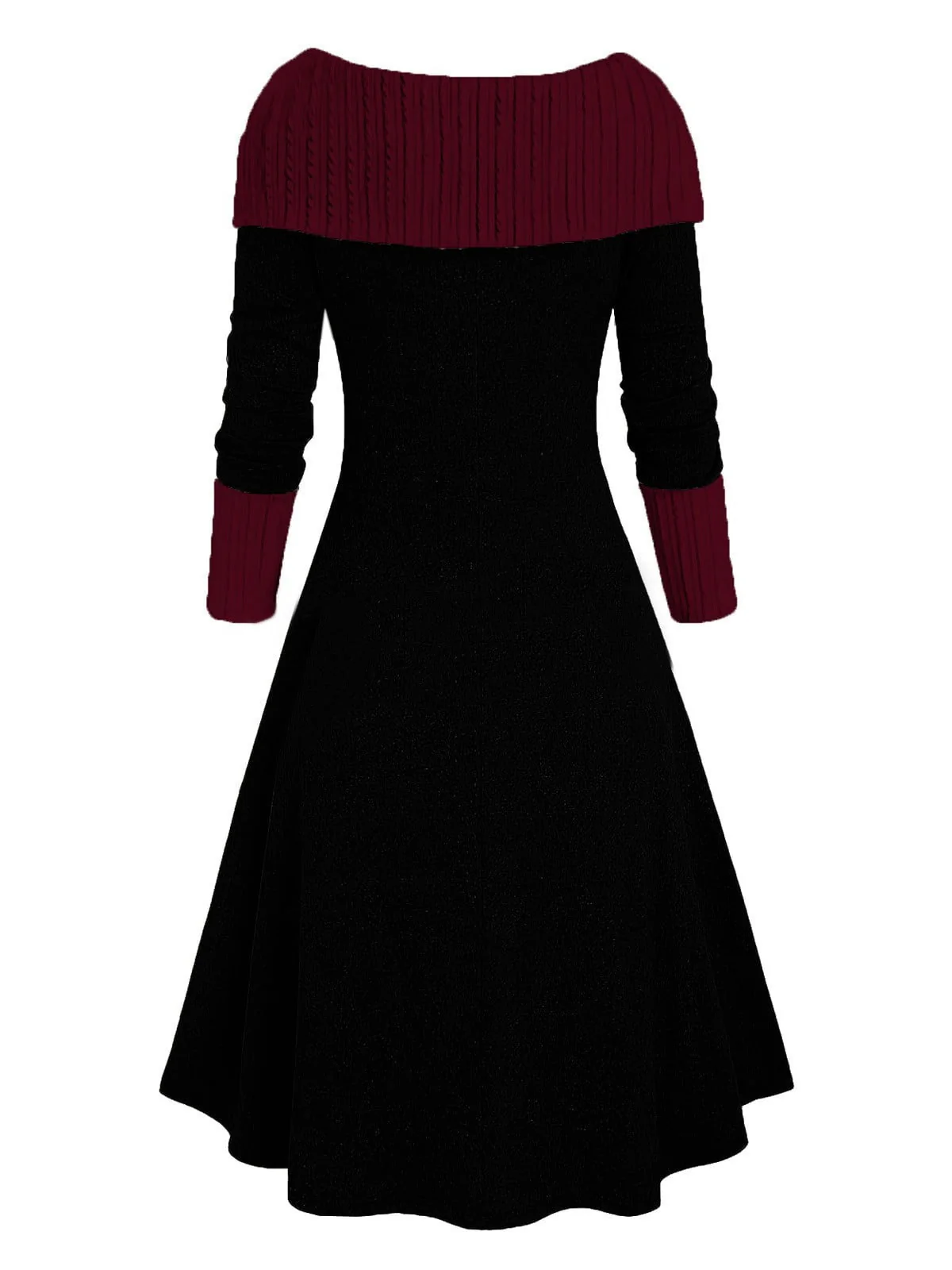 1940er Schnürung Farbblock Schulterfrei Kleid - Image 4