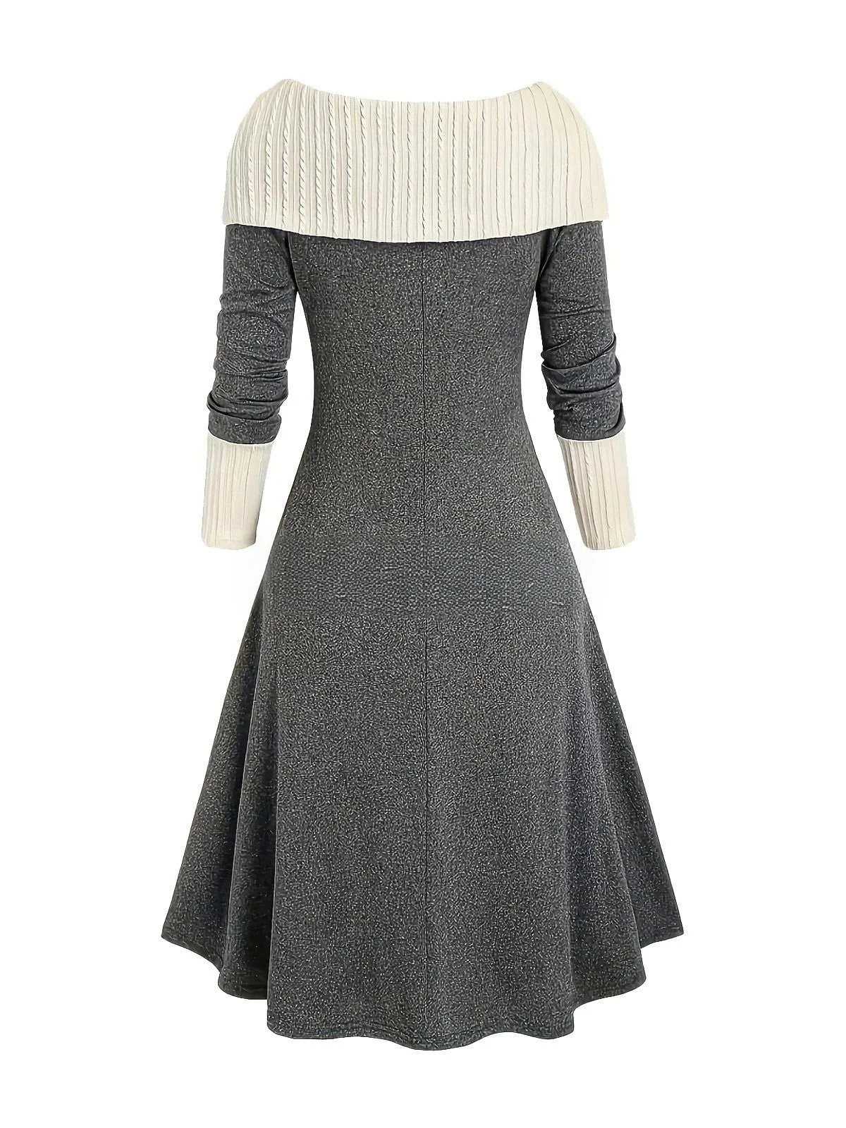 1940er Schnürung Farbblock Schulterfrei Kleid - Image 6