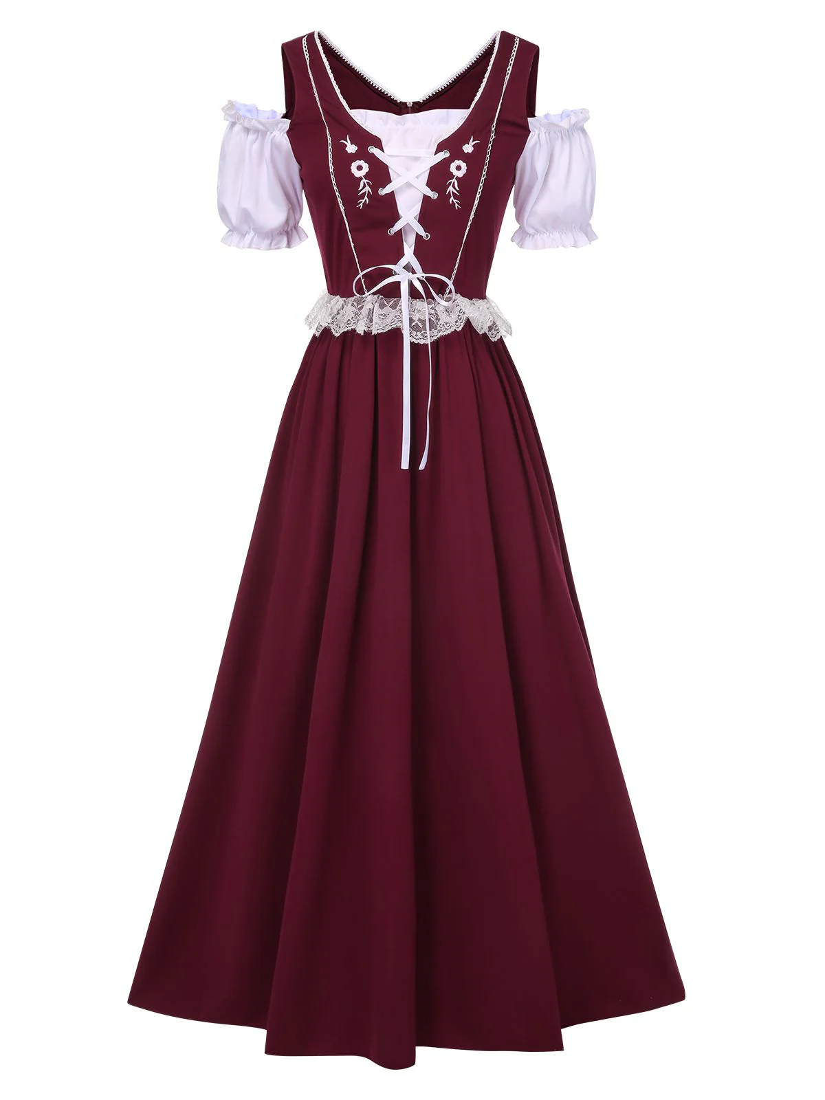 1940er Schnürung Puffärmel Patchwork Kleid & Schleife - Image 2