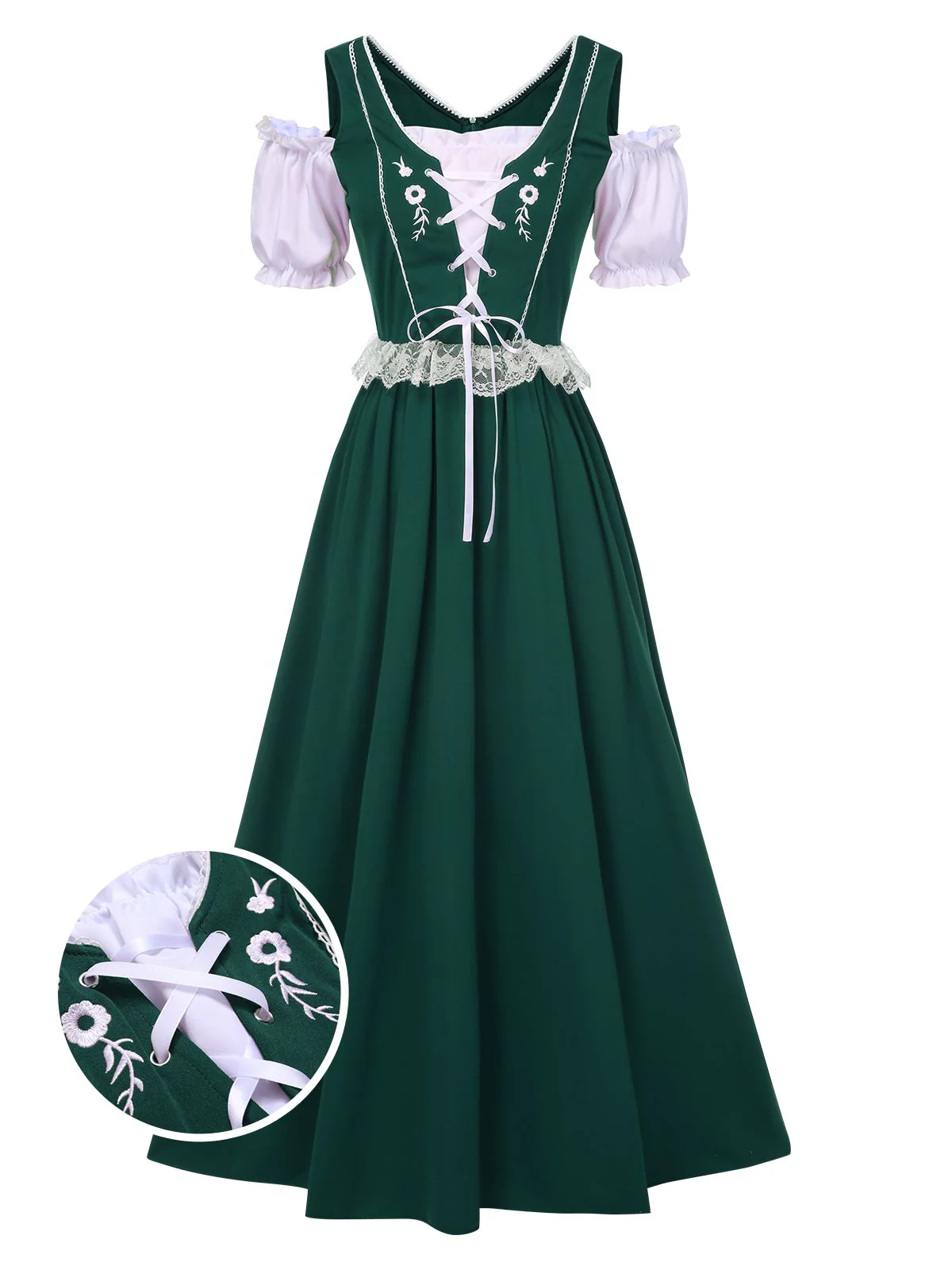 1940er Schnürung Puffärmel Patchwork Kleid & Schleife - Image 4