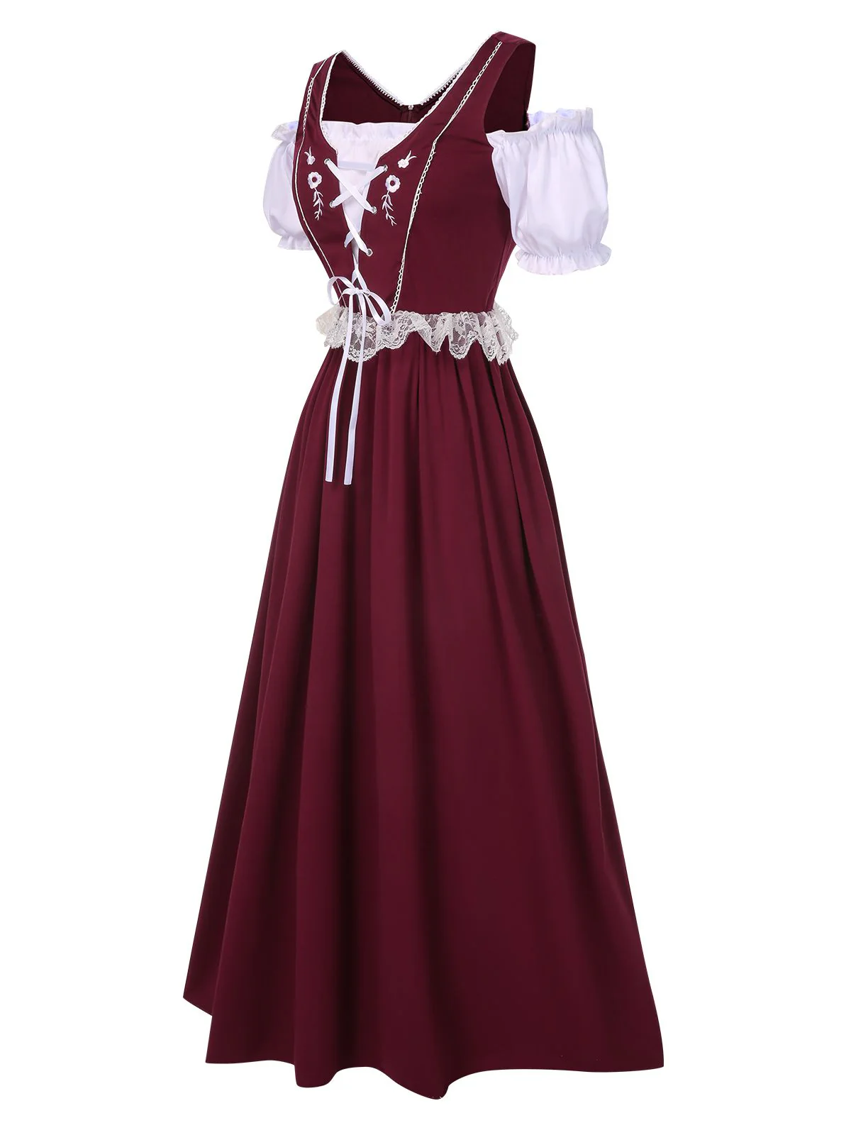 1940er Schnürung Puffärmel Patchwork Kleid & Schleife - Image 6